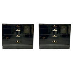 Mid-Century Modern American Designer Black Lacquer Cabinets / Nightstands, Brass