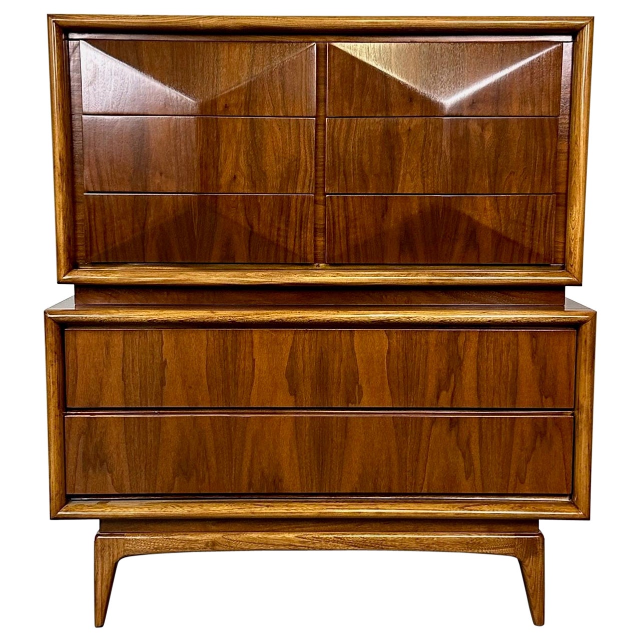 Mid-Century Modern American Designer Sculptural High-Boy Dresser, Chest, Walnut