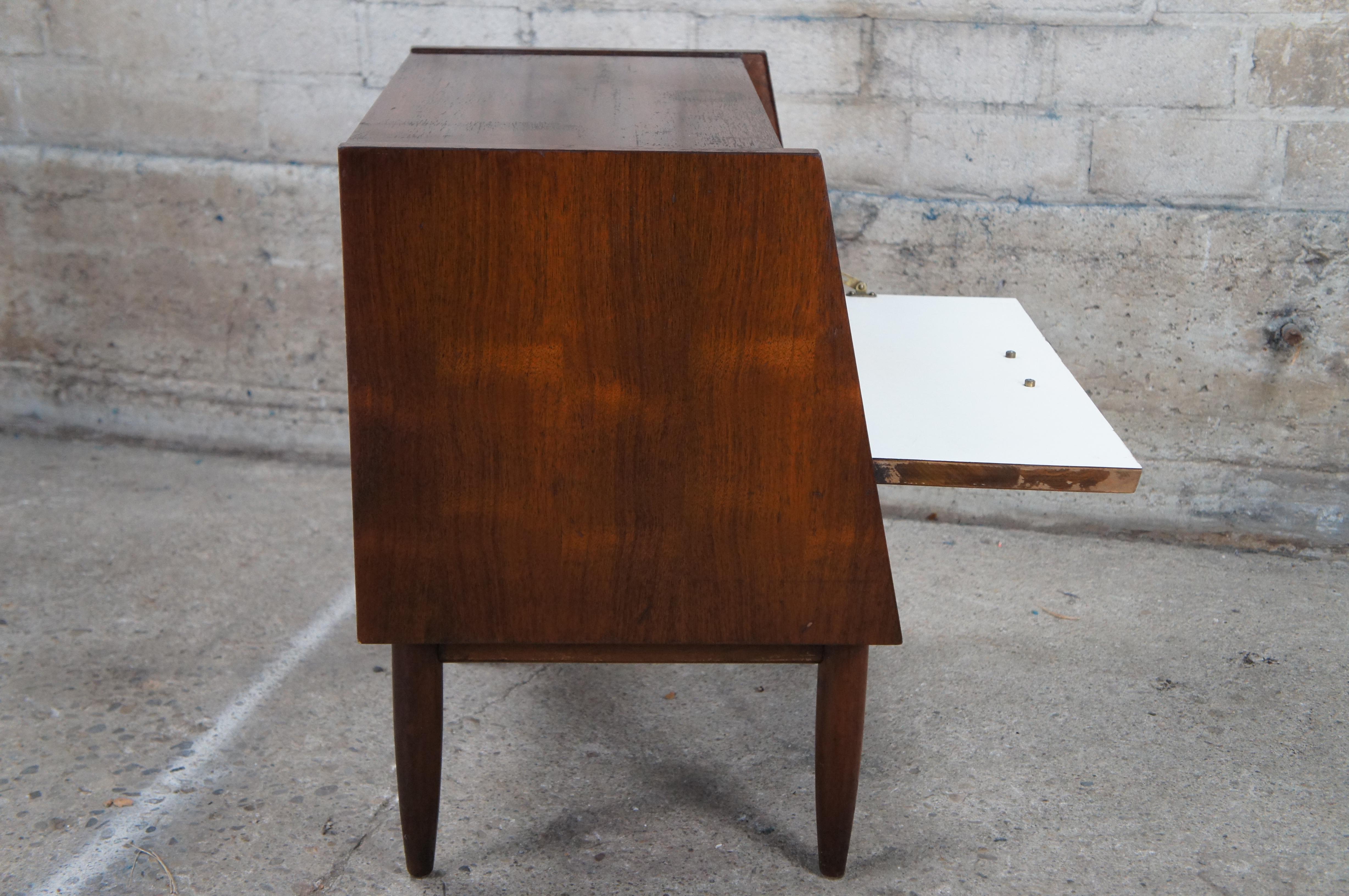 Mid Century Modern American Martinsville Walnut Drop Front Nightstand Nite Table 6