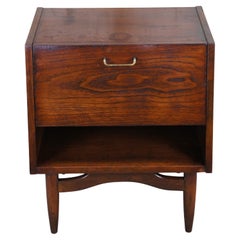 Mid Century Modern American Martinsville Walnut Drop Front Nightstand Nite Table