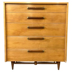 Retro Mid-Century Modern American of Martinsville 5 Drawer Tall Dresser Blonde Maple