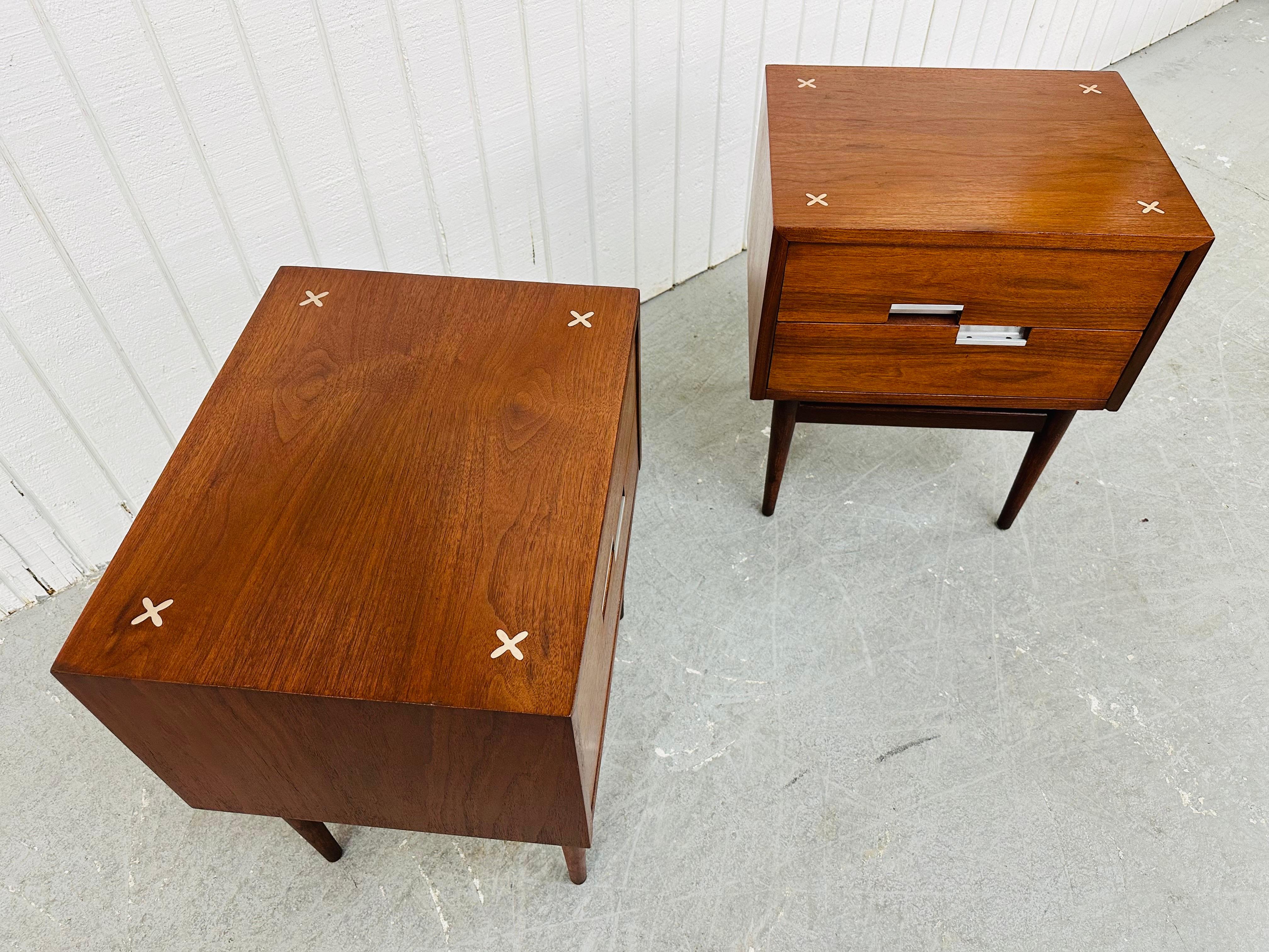 Chrome Mid-Century Modern American of Martinsville Accord Walnut Nightstands - Set of 2