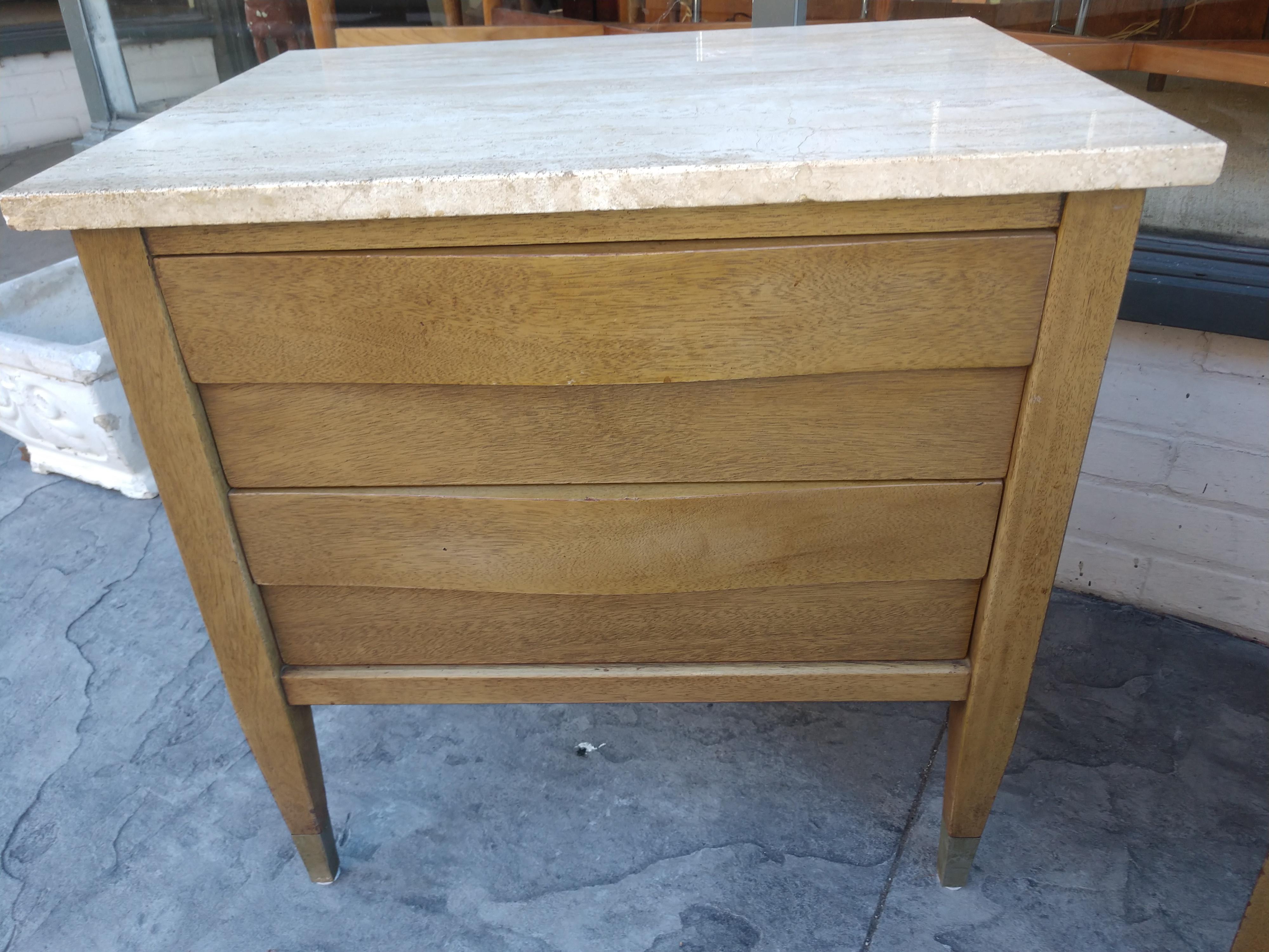 Mid Century Modern American of Martinsville Travertine Top Night Tables For Sale 5