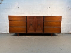 Mid-Century Modern American of Martinsville Walnut "Diamond" Triple Lowboy Dress