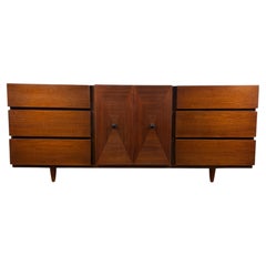 Mid-Century Modern American of Martinsville Walnut "Diamond" Triple Lowboy Dress