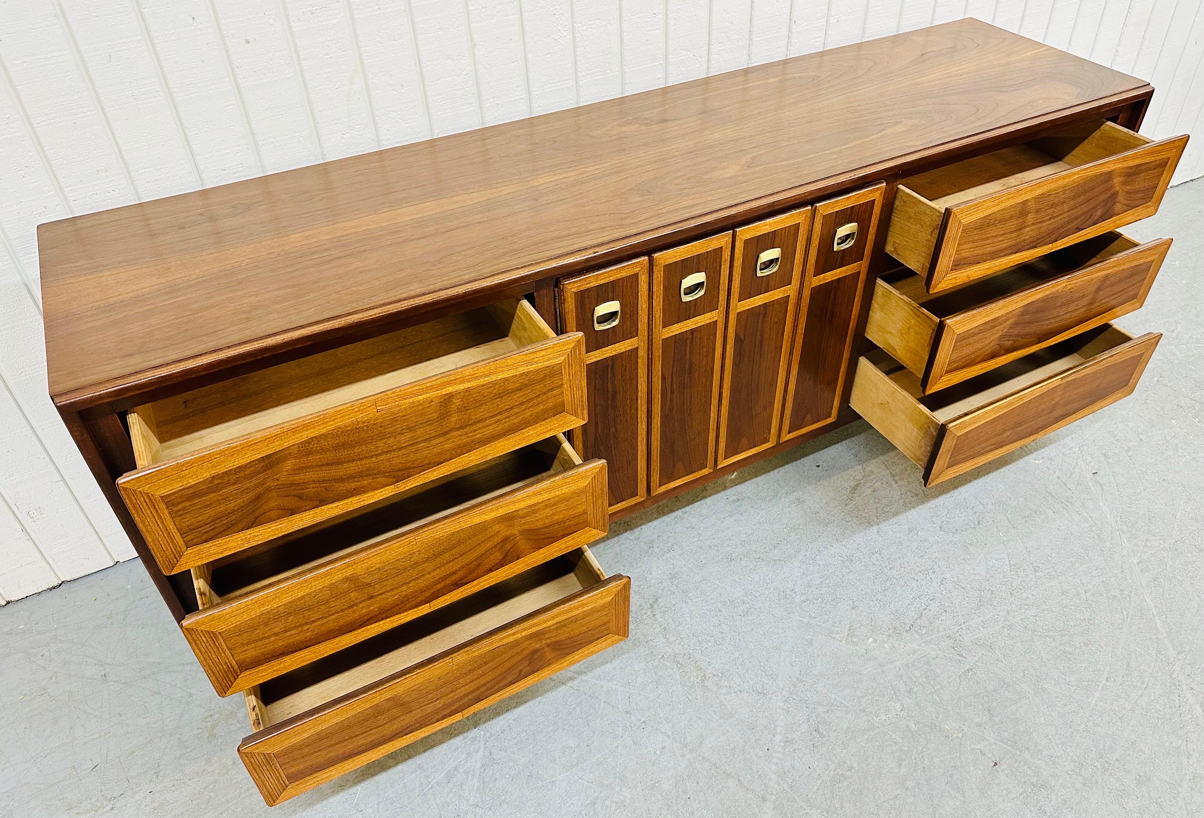 Brass Mid-Century Modern American of Martinsville Walnut Dresser