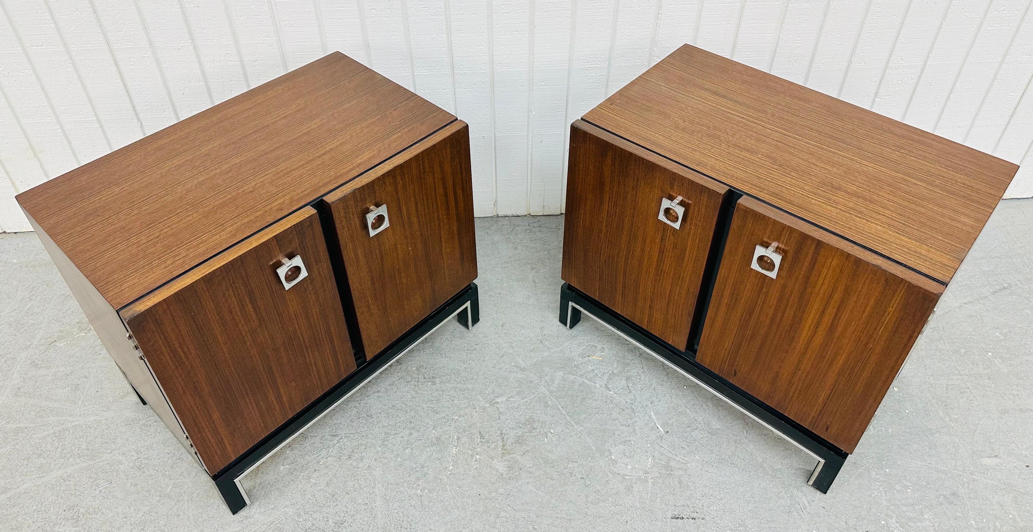 Chrome Mid-Century Modern American of Martinsville Walnut Nightstands - Set of 2