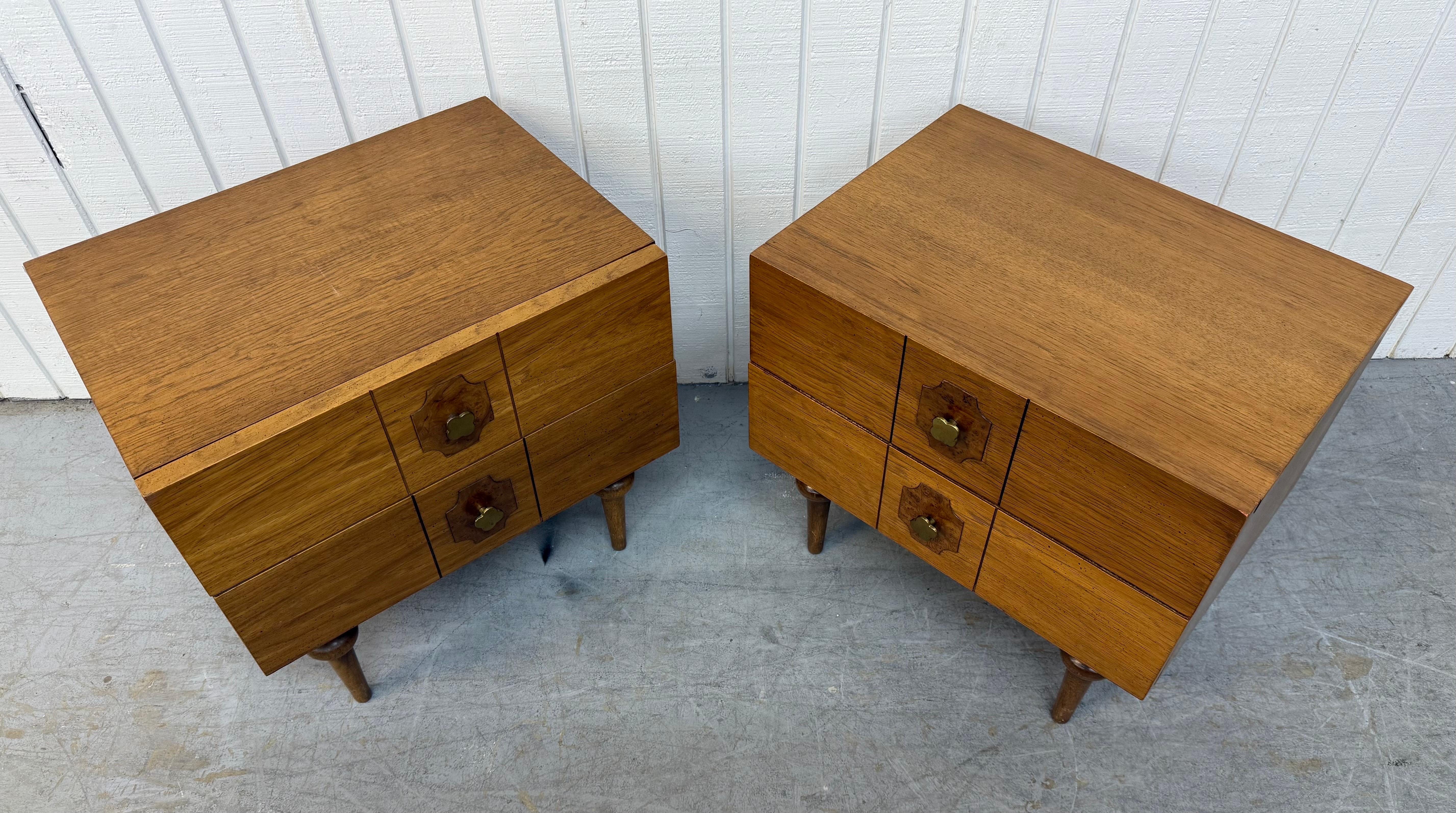 Brass Mid-Century Modern American of Martinsville Walnut Nightstands - Set of 2