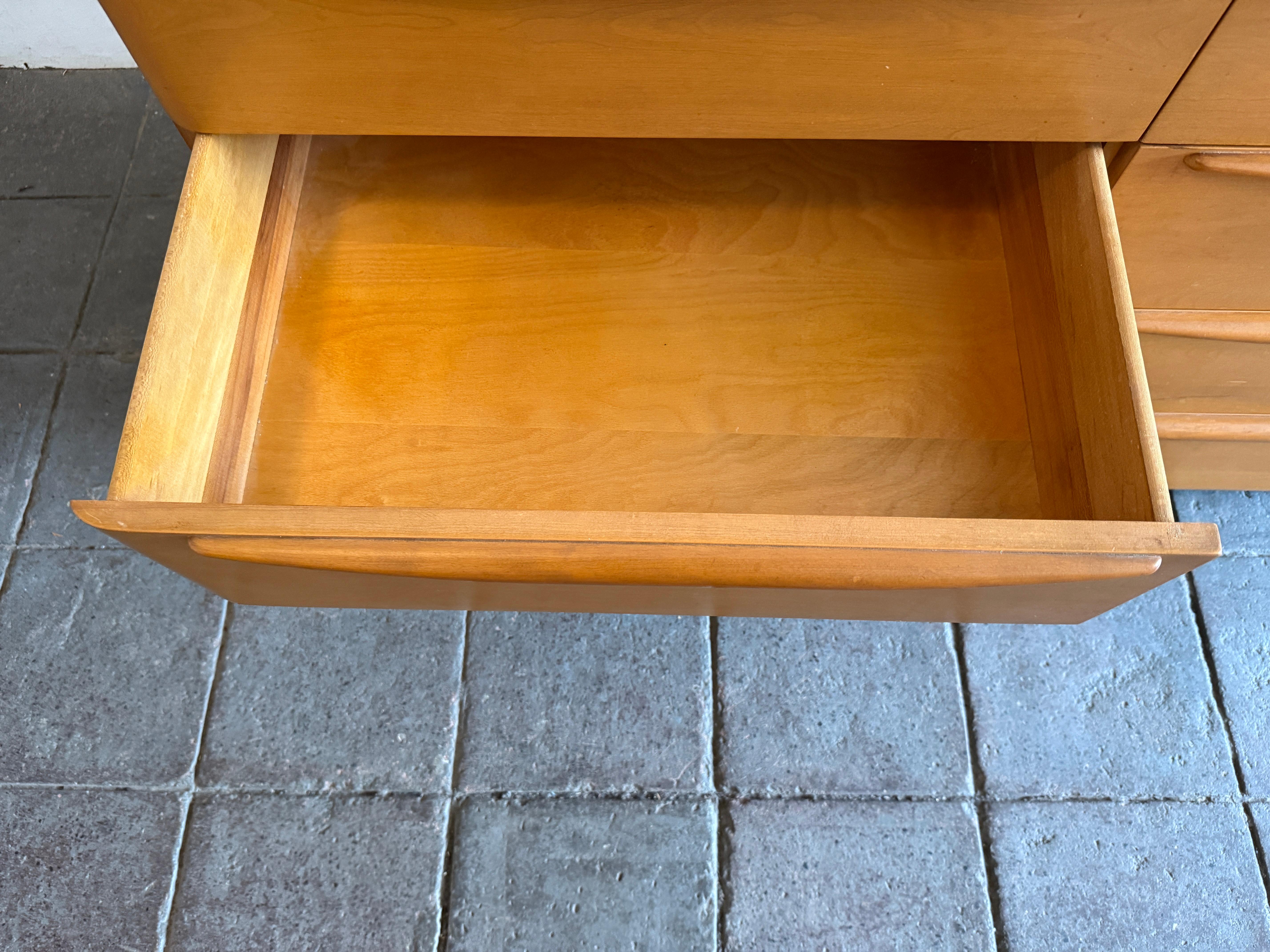 Mid-20th Century Mid-Century Modern American Sculpted Low 8 Drawer Dresser Solid Maple For Sale