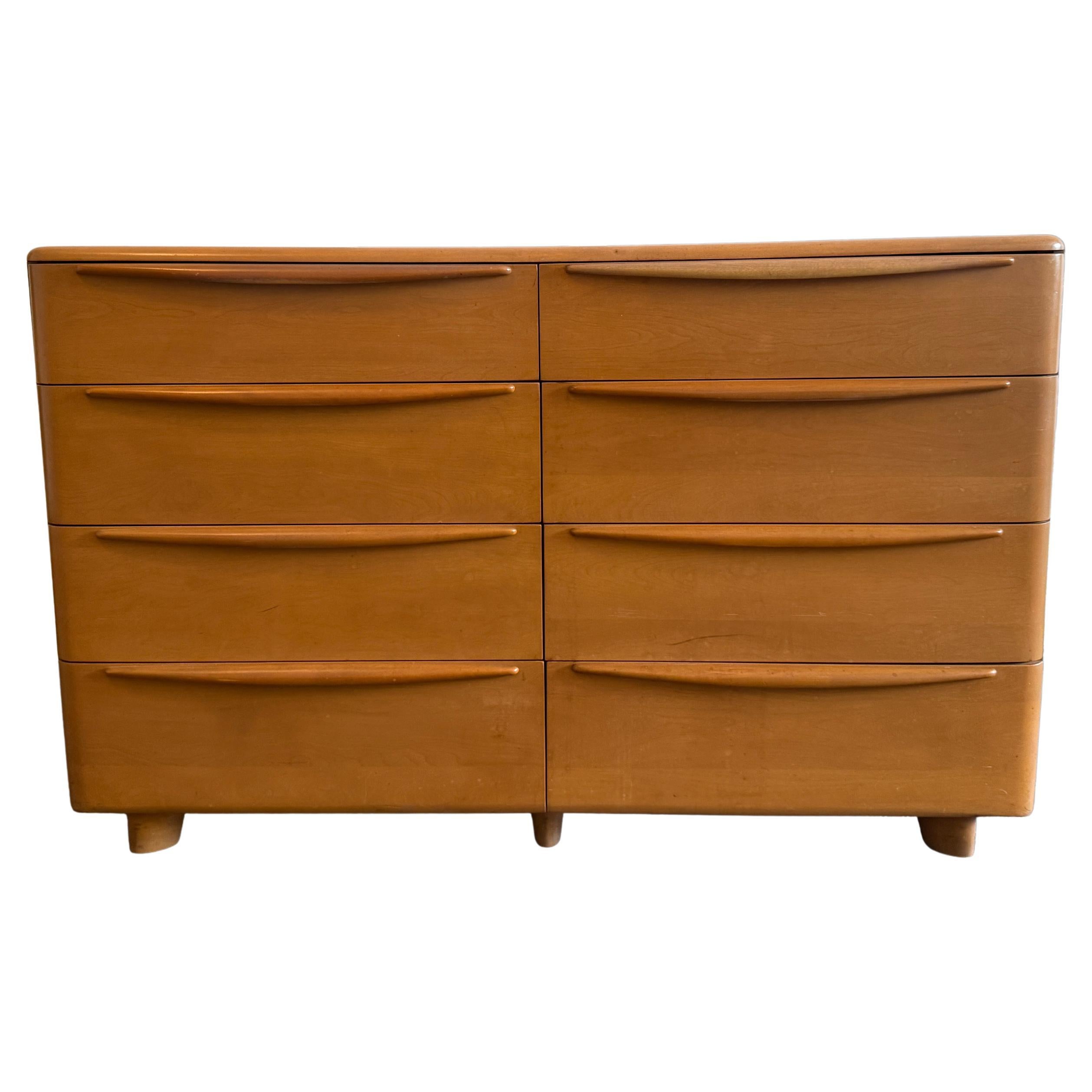 Mid-Century Modern American Sculpted Low 8 Drawer Dresser Solid Maple