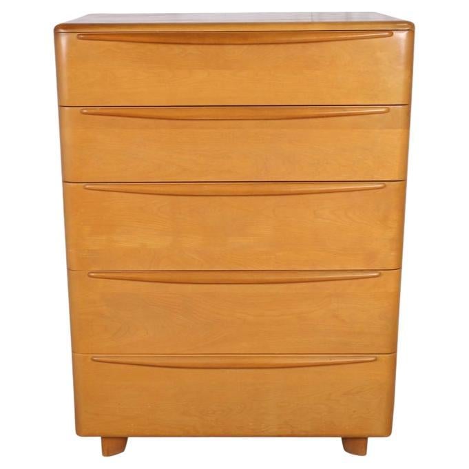 Mid-Century Modern American Sculpted Tall 5 Drawer Dresser Solid Maple For Sale