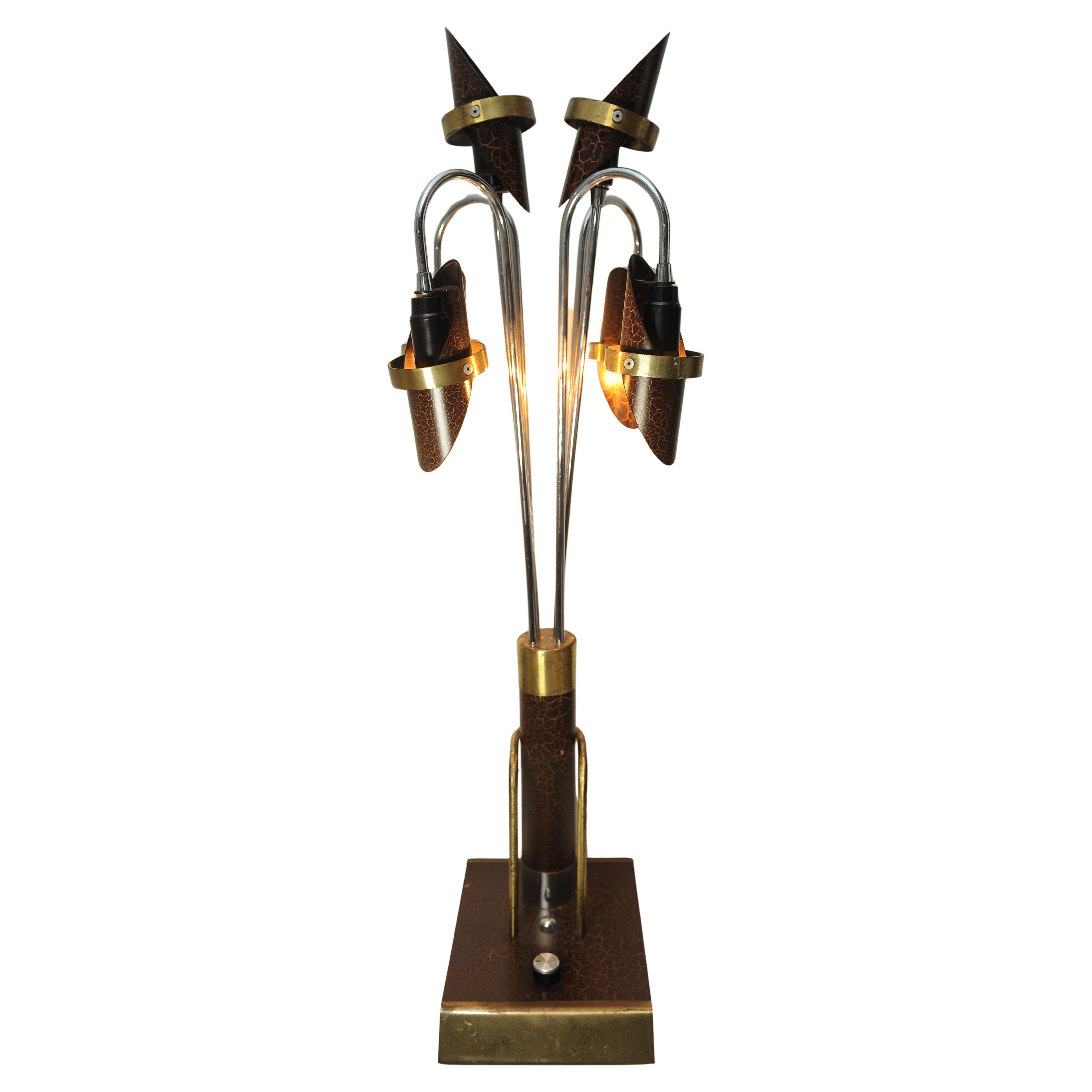 Américain The Moderns Modern Americain Six Branch Chrome & Brass Sculptural Table Lampes de table en vente