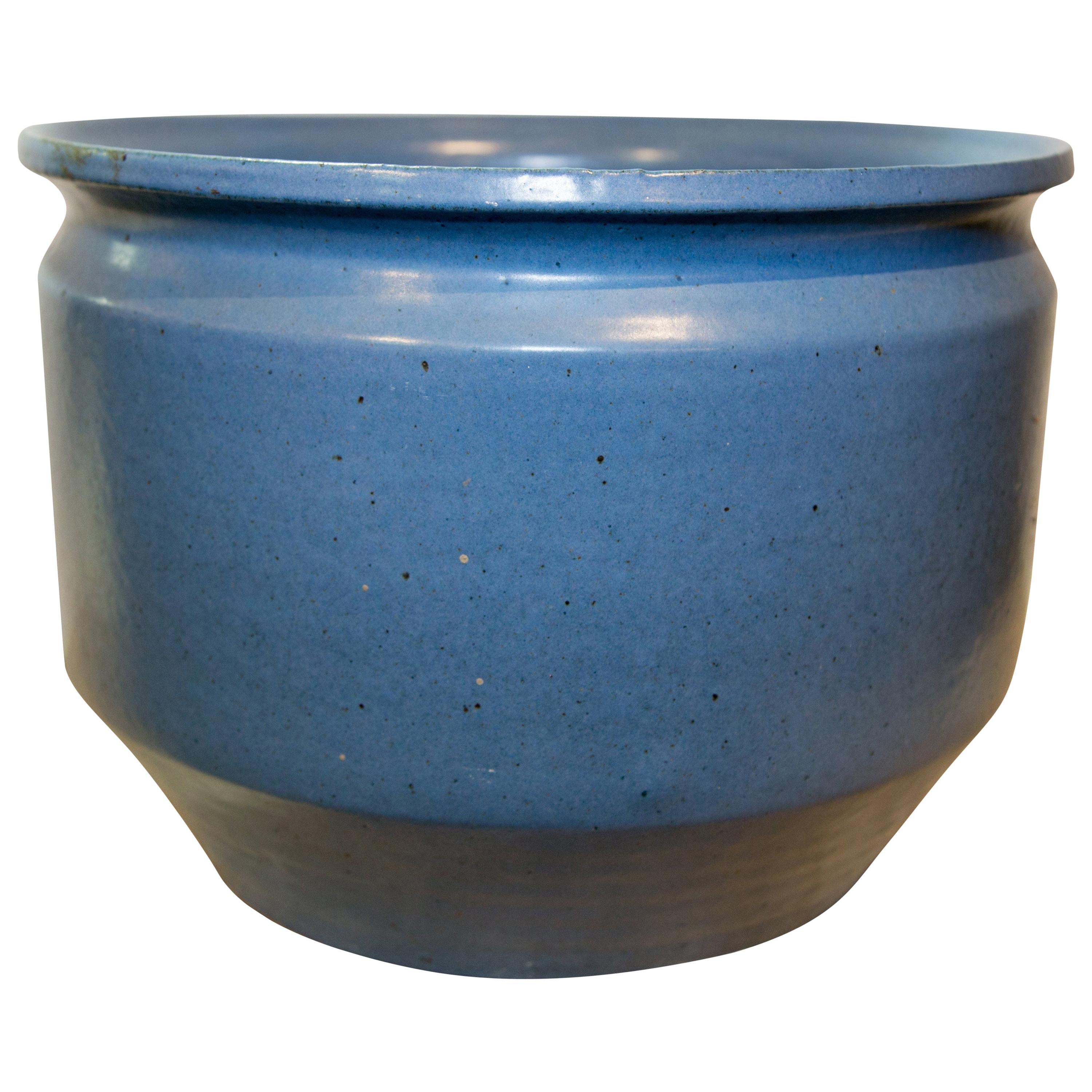 Mid-Century Modern American Small Blue Glazed Planter by Earthgender