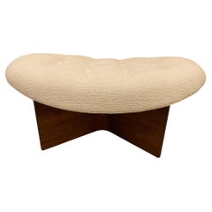 Vintage Mid-Century Modern, Footstool, White Boucle, Walnut, United States, 1960s