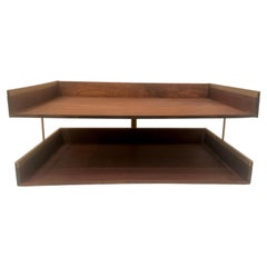 Mid-Century Modern American Walnut & Brass Modernist Paper Desk Tray
