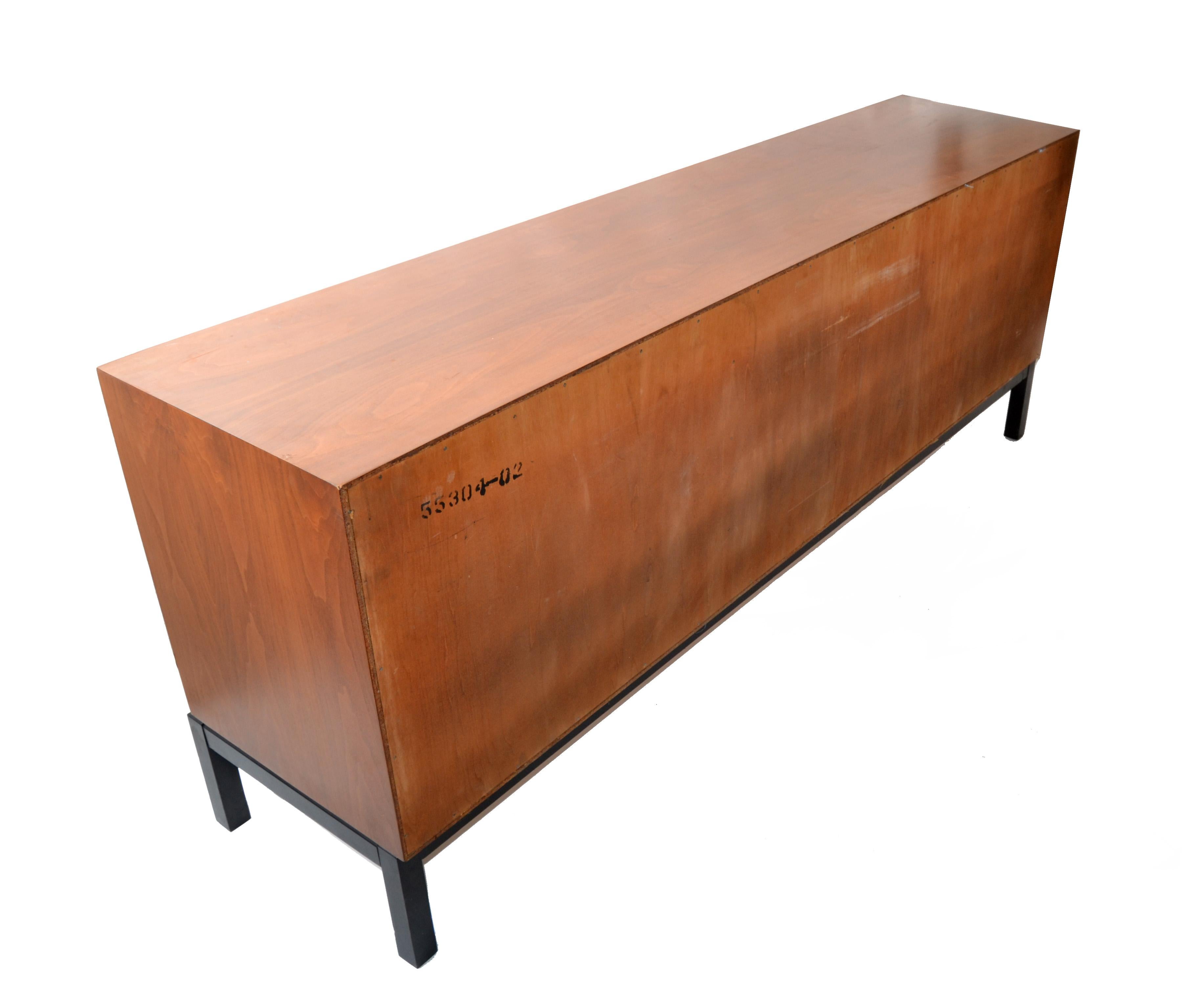 Mid-Century Modern American Walnut Credenza Sideboard Probber Style Brass Pulls For Sale 3