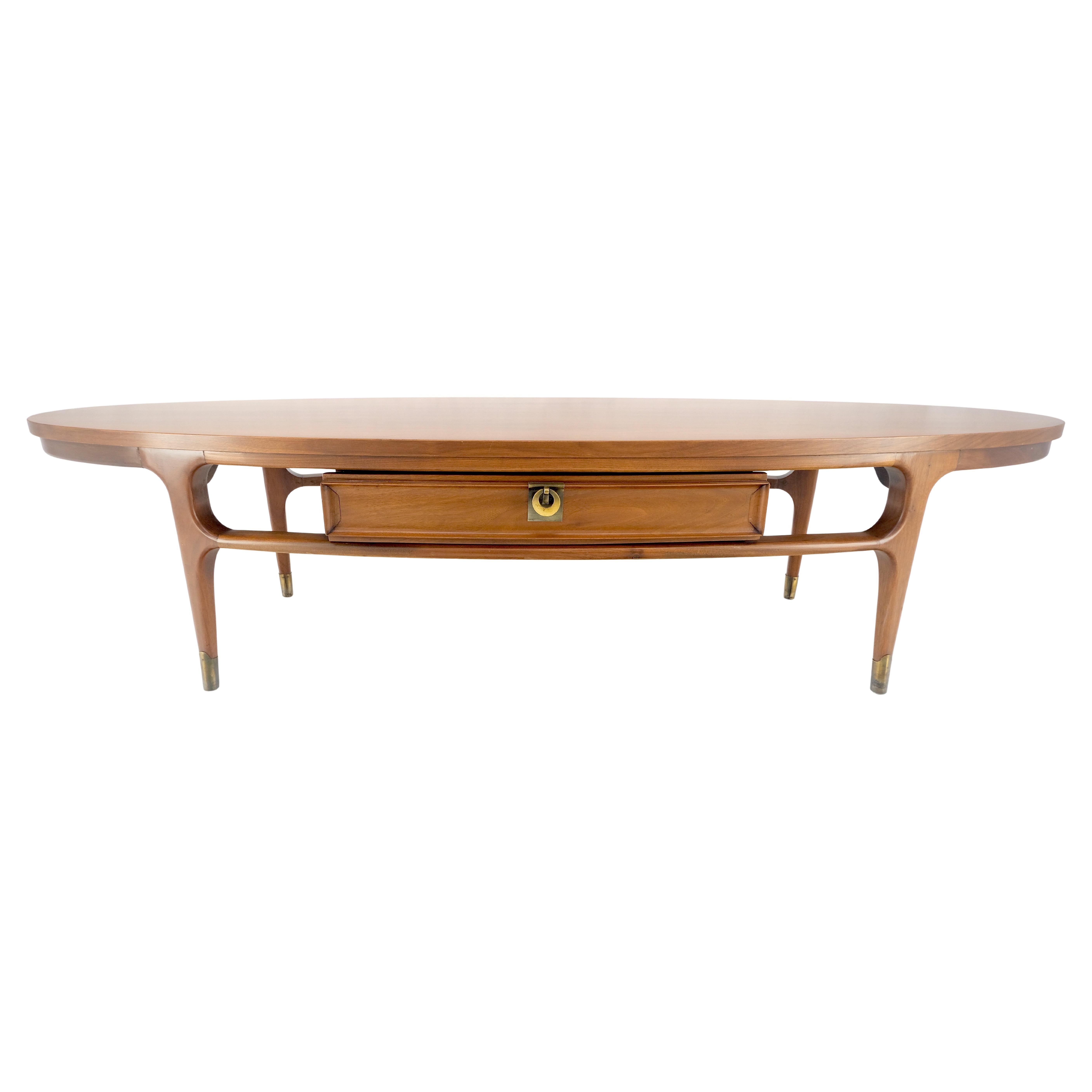 Mid Century Modern American Walnut Oval One Drawer Tapered Leg Coffee Table MINT