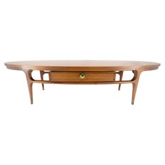 Mid Century Modern American Walnut Oval One Drawer Tapered Leg Coffee Table MINT