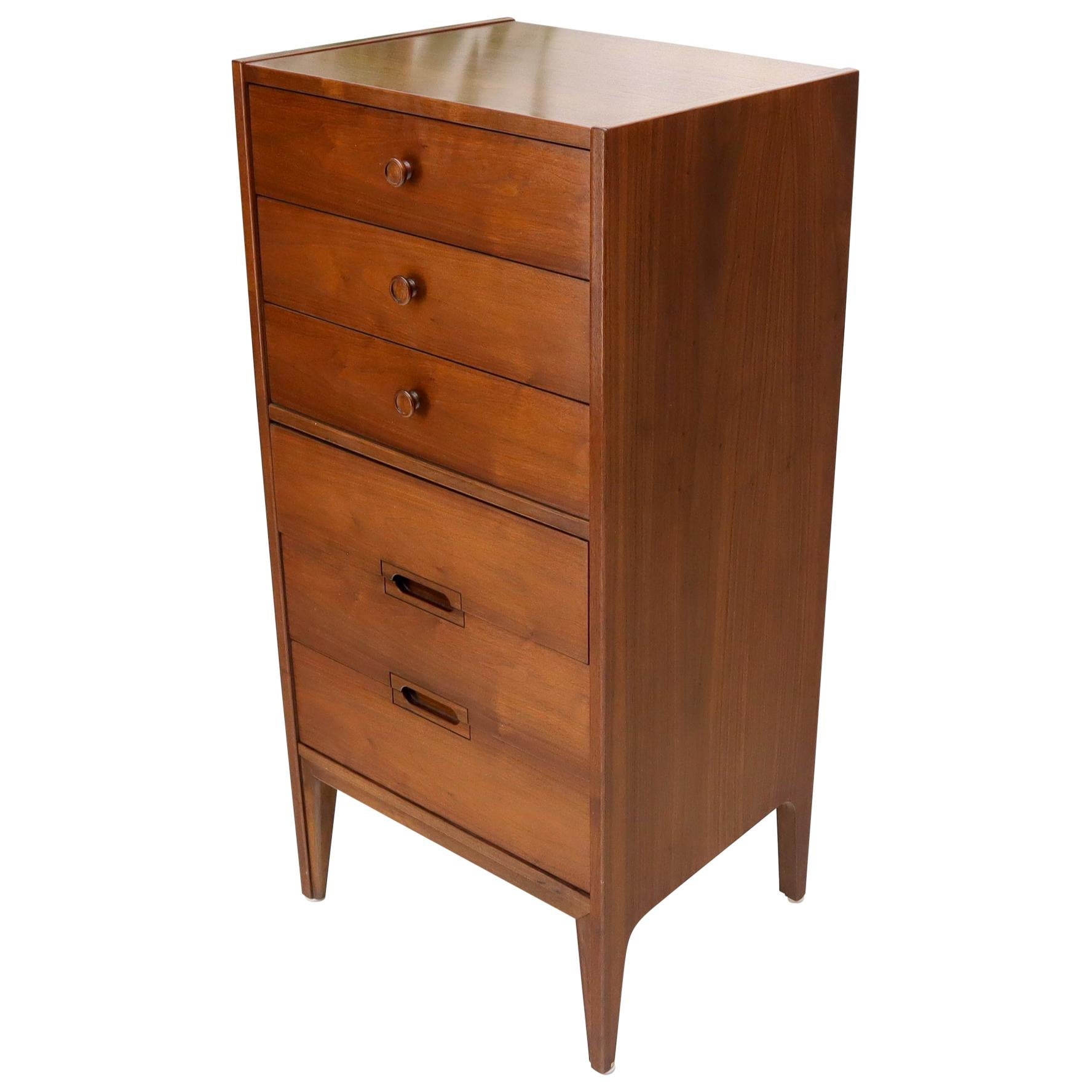Mid-Century Modern American Walnut Tall Skinny Lingerie Chest Dresser