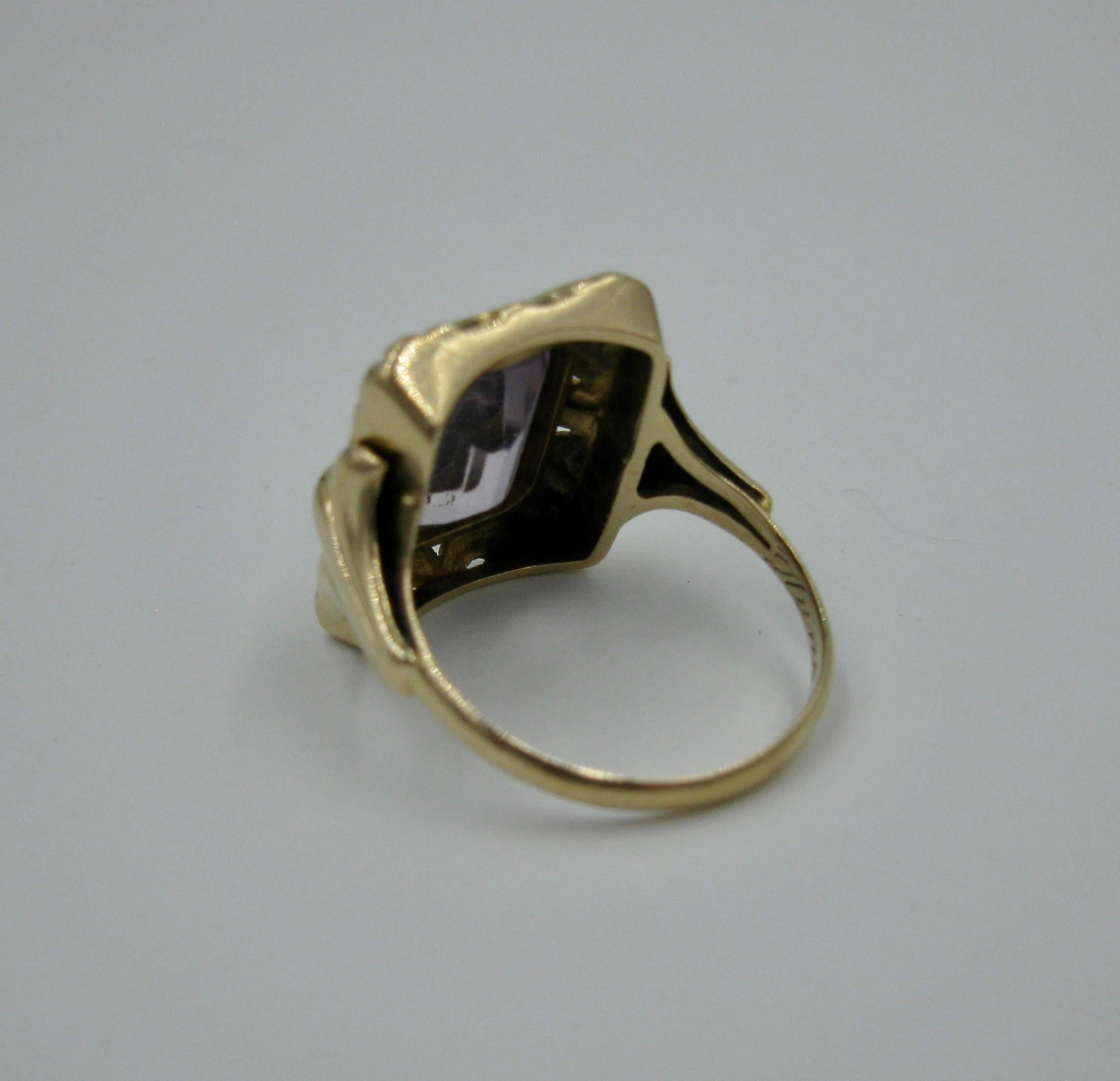 Mid-Century Modern Amethyst Ring Finland 14 Karat Gold 1957 Modernist Eames Era For Sale 5