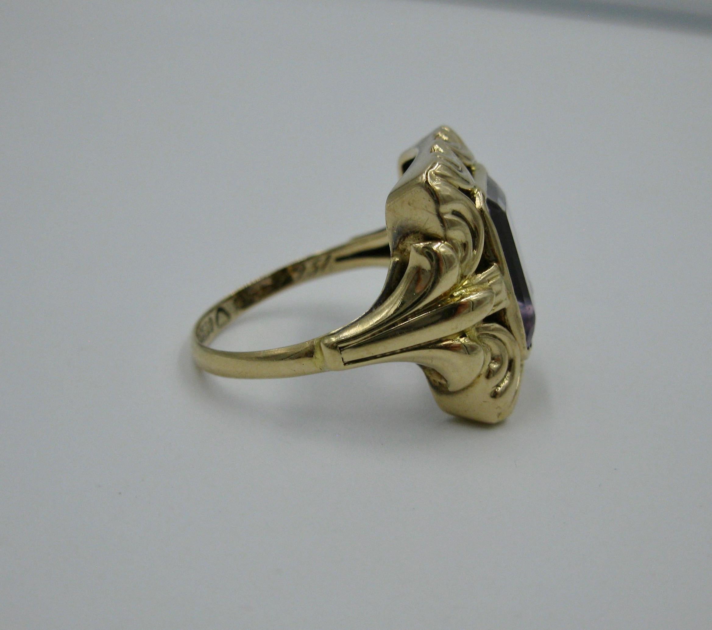 Mid-Century Modern Amethyst Ring Finland 14 Karat Gold 1957 Modernist Eames Era For Sale 6