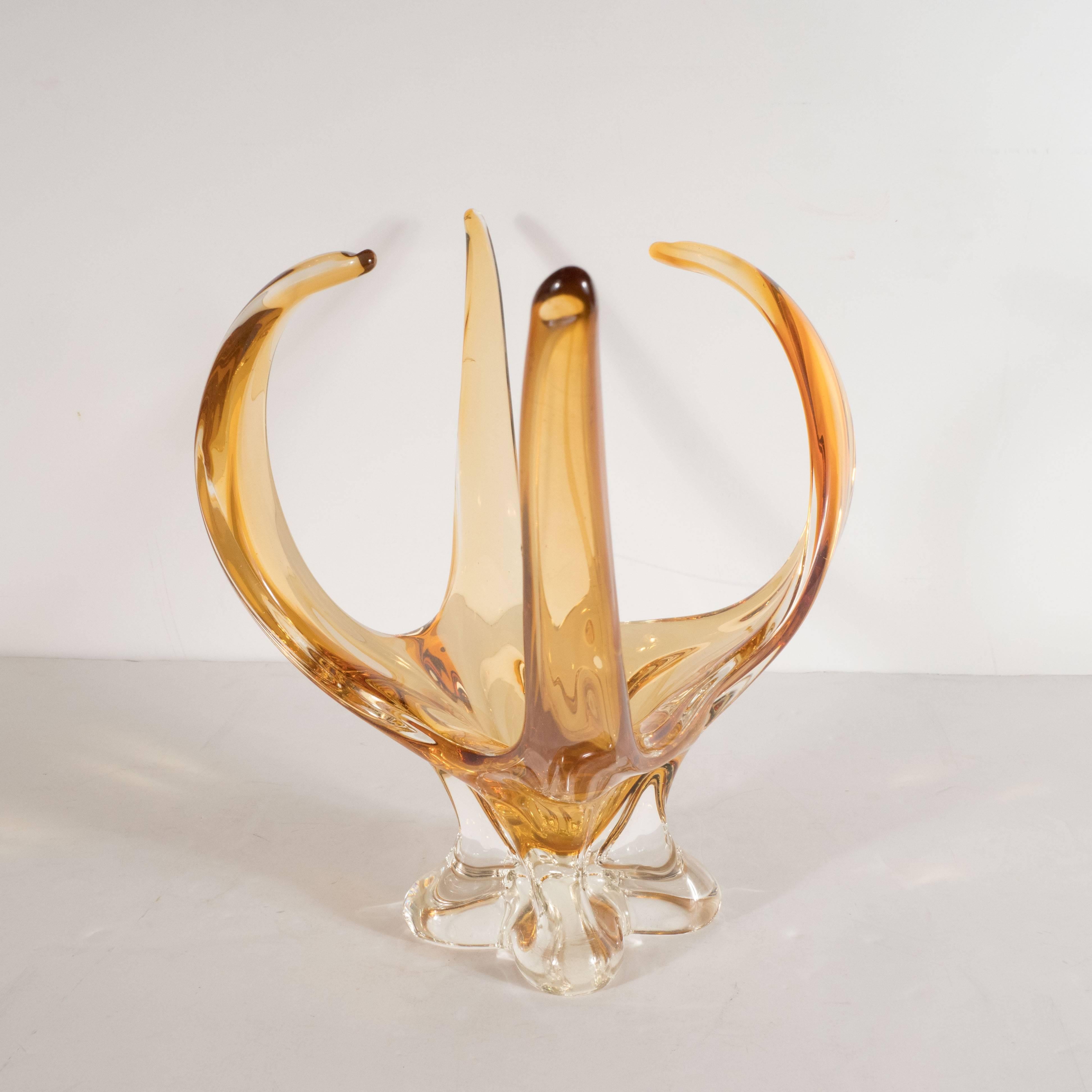 Italian Mid-Century Modern Amorphic Organic Handblown Murano Glass Amber Dish