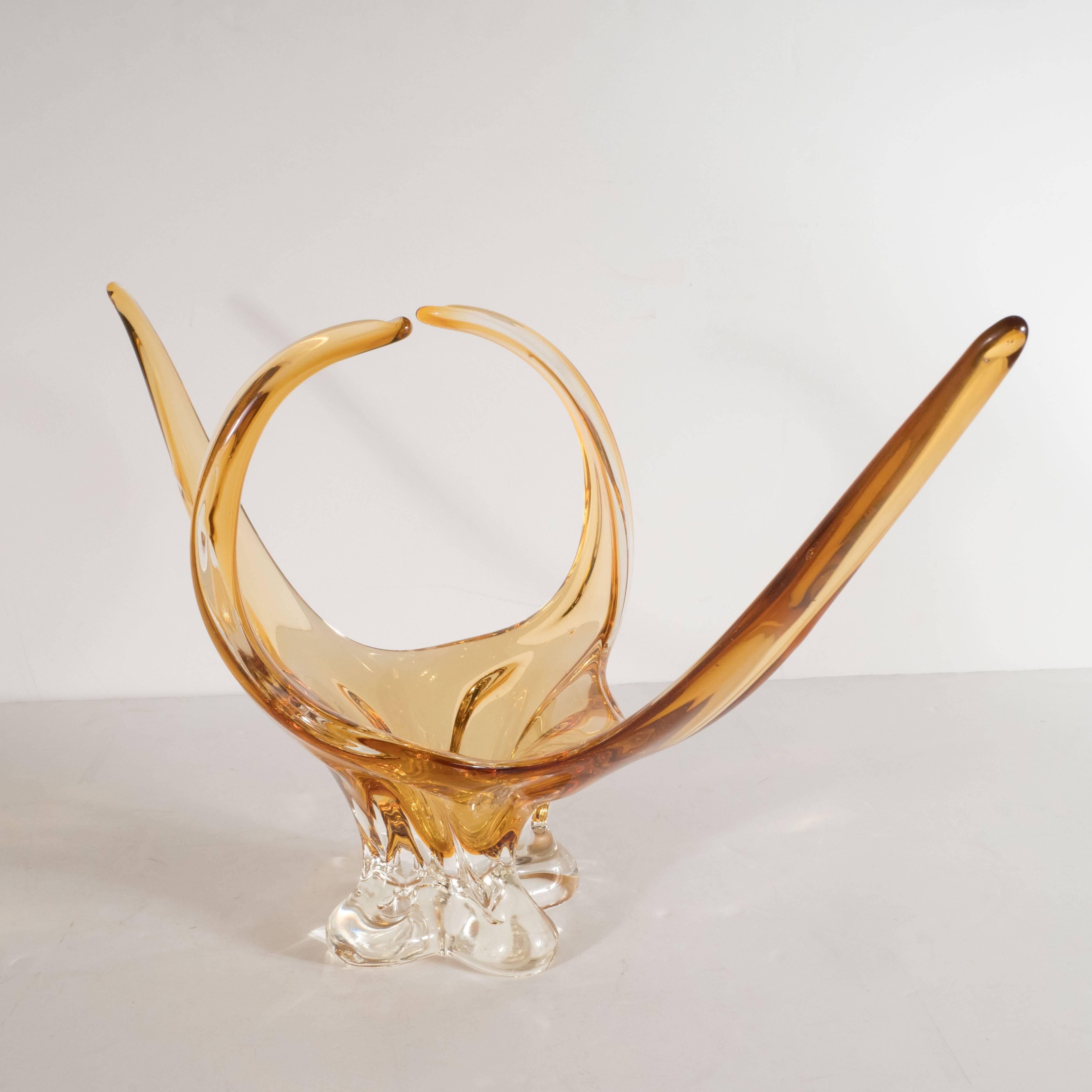 Mid-20th Century Mid-Century Modern Amorphic Organic Handblown Murano Glass Amber Dish