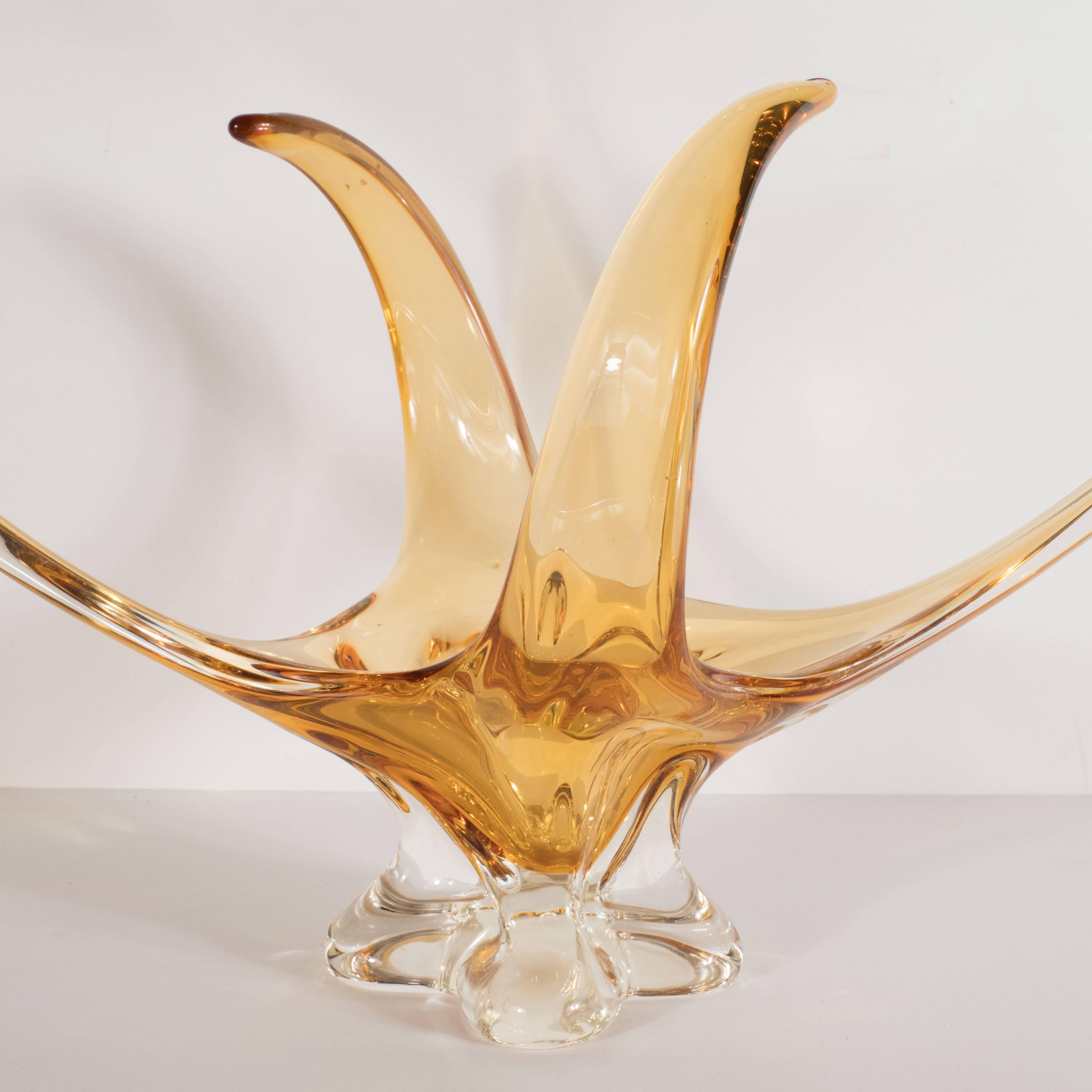 Mid-Century Modern Amorphic Organic Handblown Murano Glass Amber Dish 1
