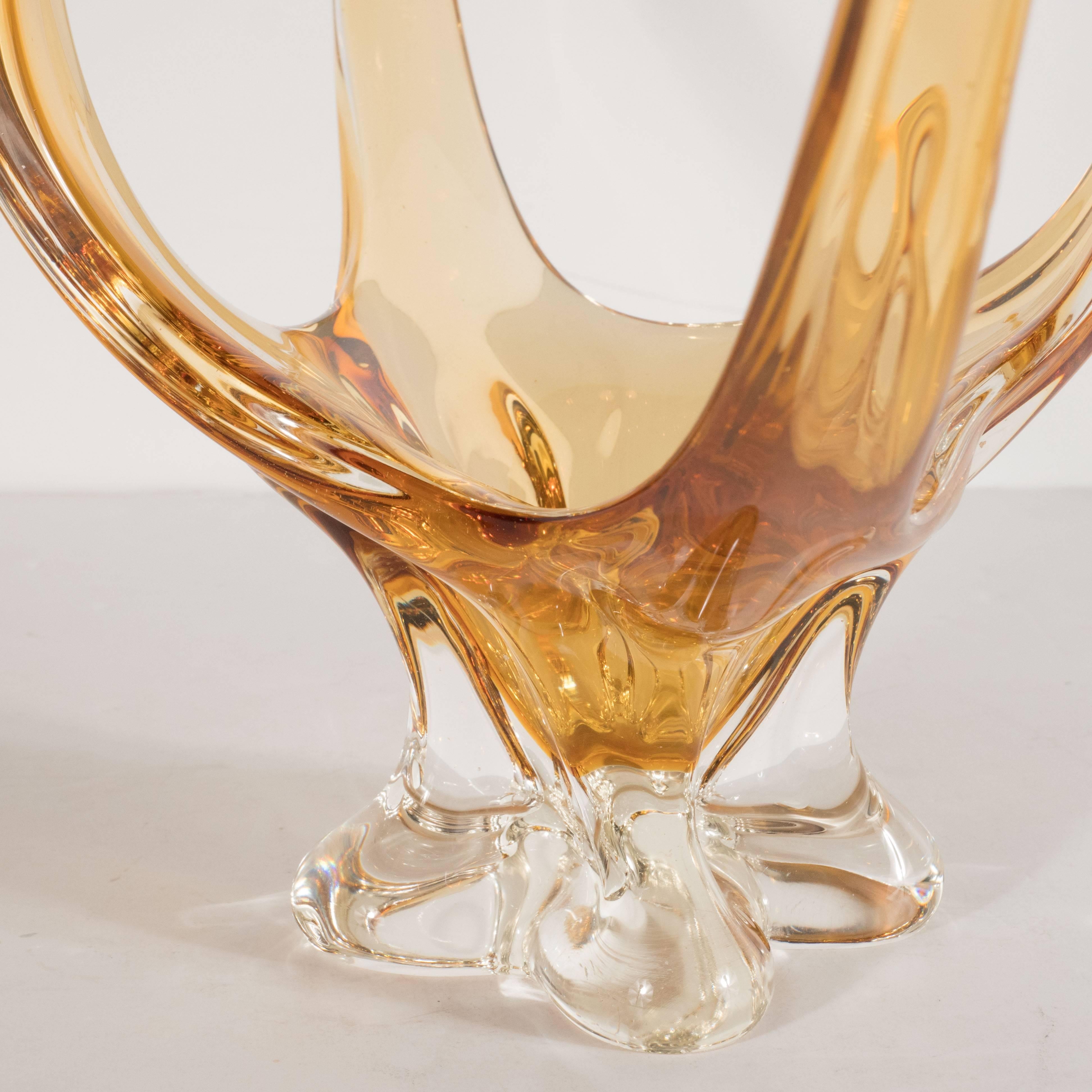 Mid-Century Modern Amorphic Organic Handblown Murano Glass Amber Dish 2