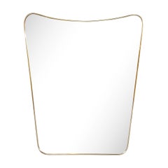 Mid-Century Modern Amorphic Shield Form Polished Brass Wrapped Mirror