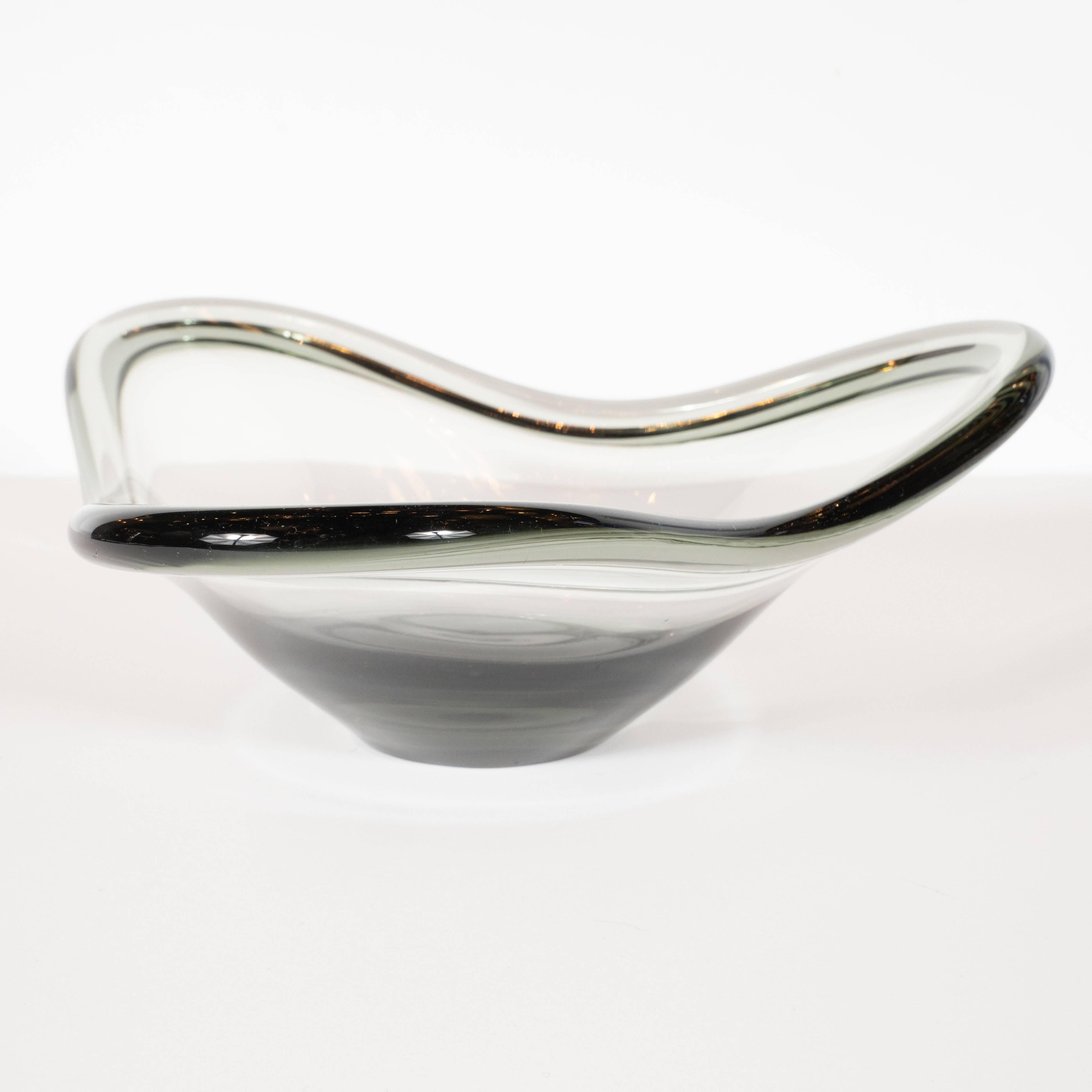 Swedish Mid-Century Modern Amorphic Smoked Translucent Glass Bowl by Holmegaard