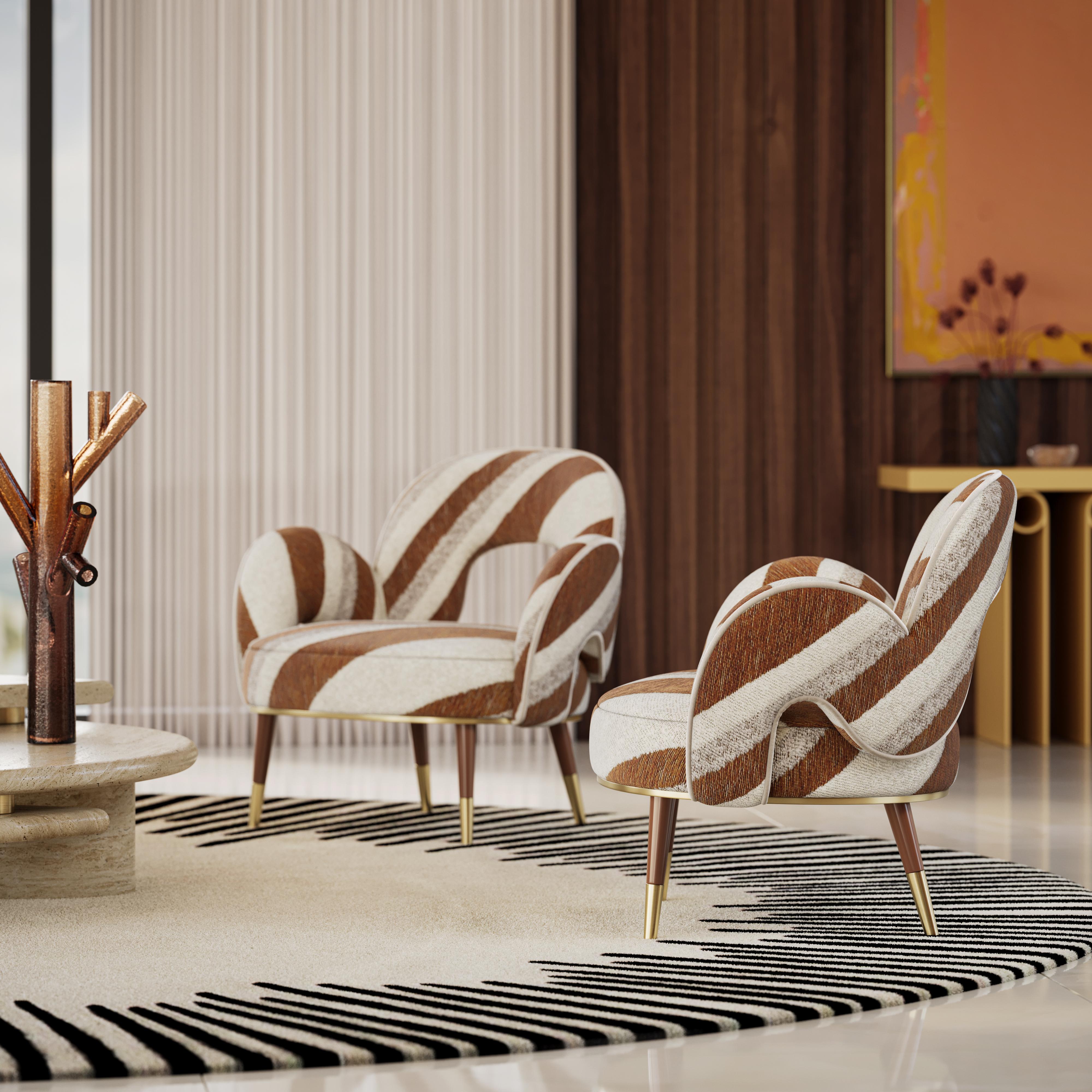 Spazzolato Mid-Century Modern Amuse Armchair in Stripes by Mavo Atelier Handmade in vendita