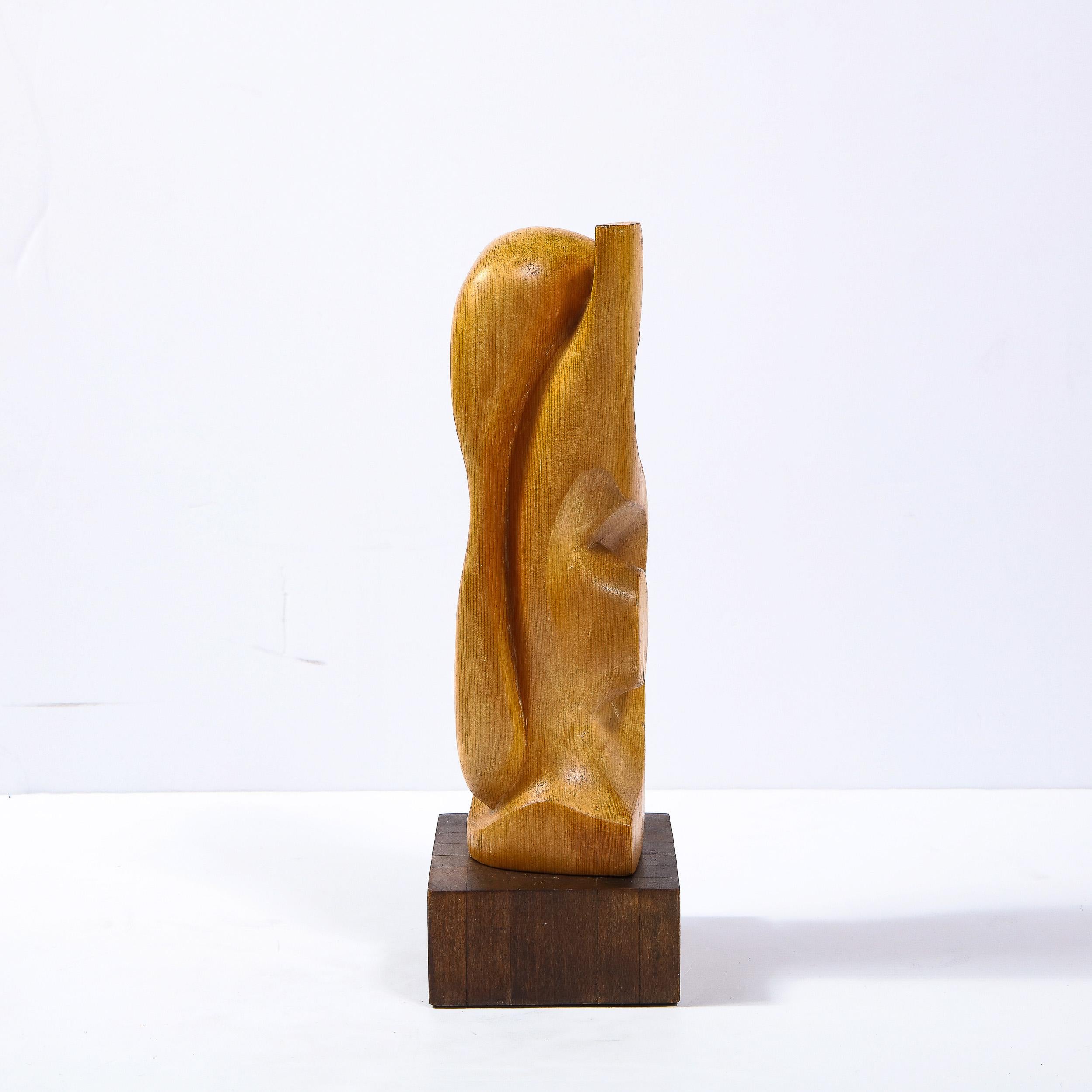 Mid-Century Modern Anamorphic Abstract Oak Sculpture on Walnut Pedestal 6