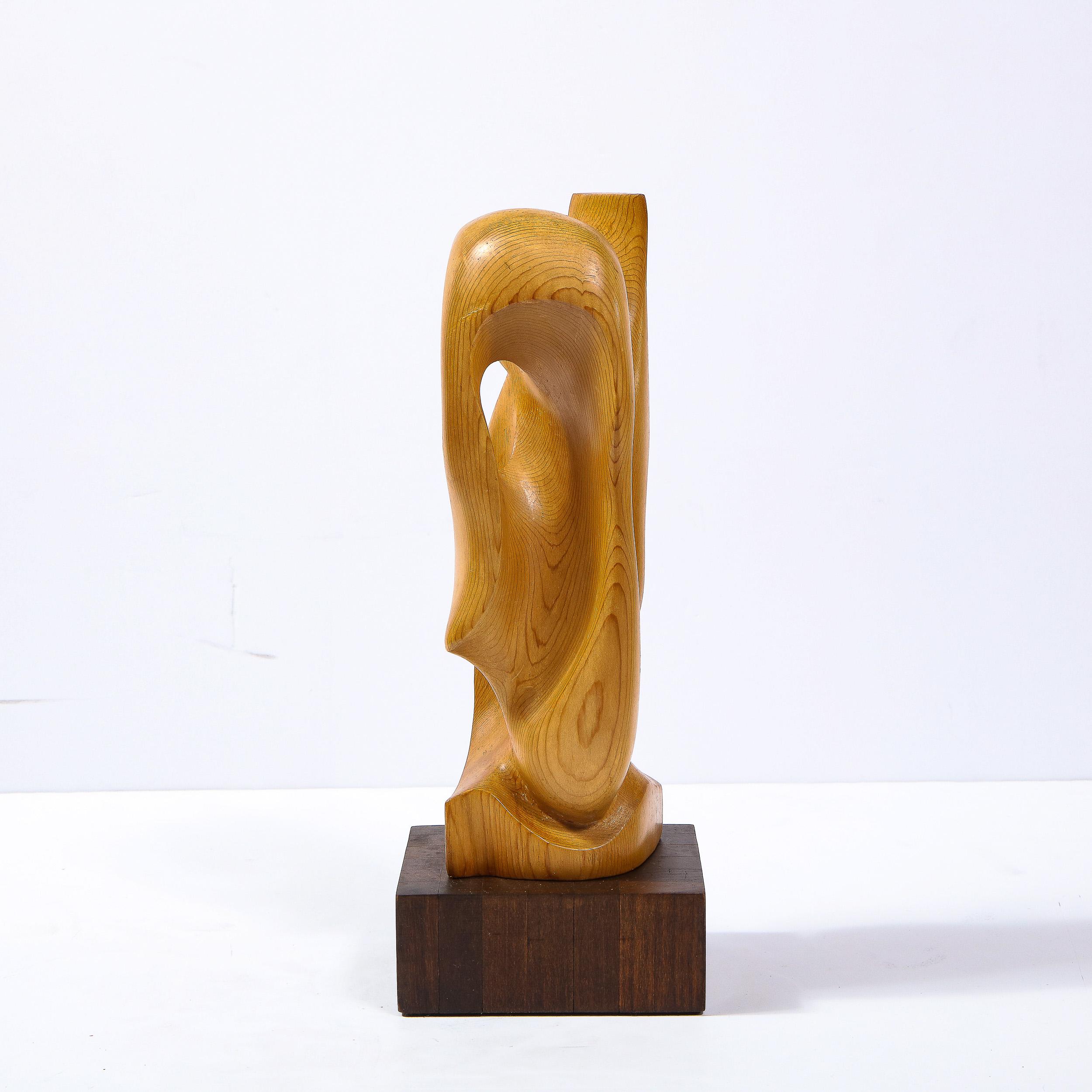 Mid-Century Modern Anamorphic Abstract Oak Sculpture on Walnut Pedestal 7