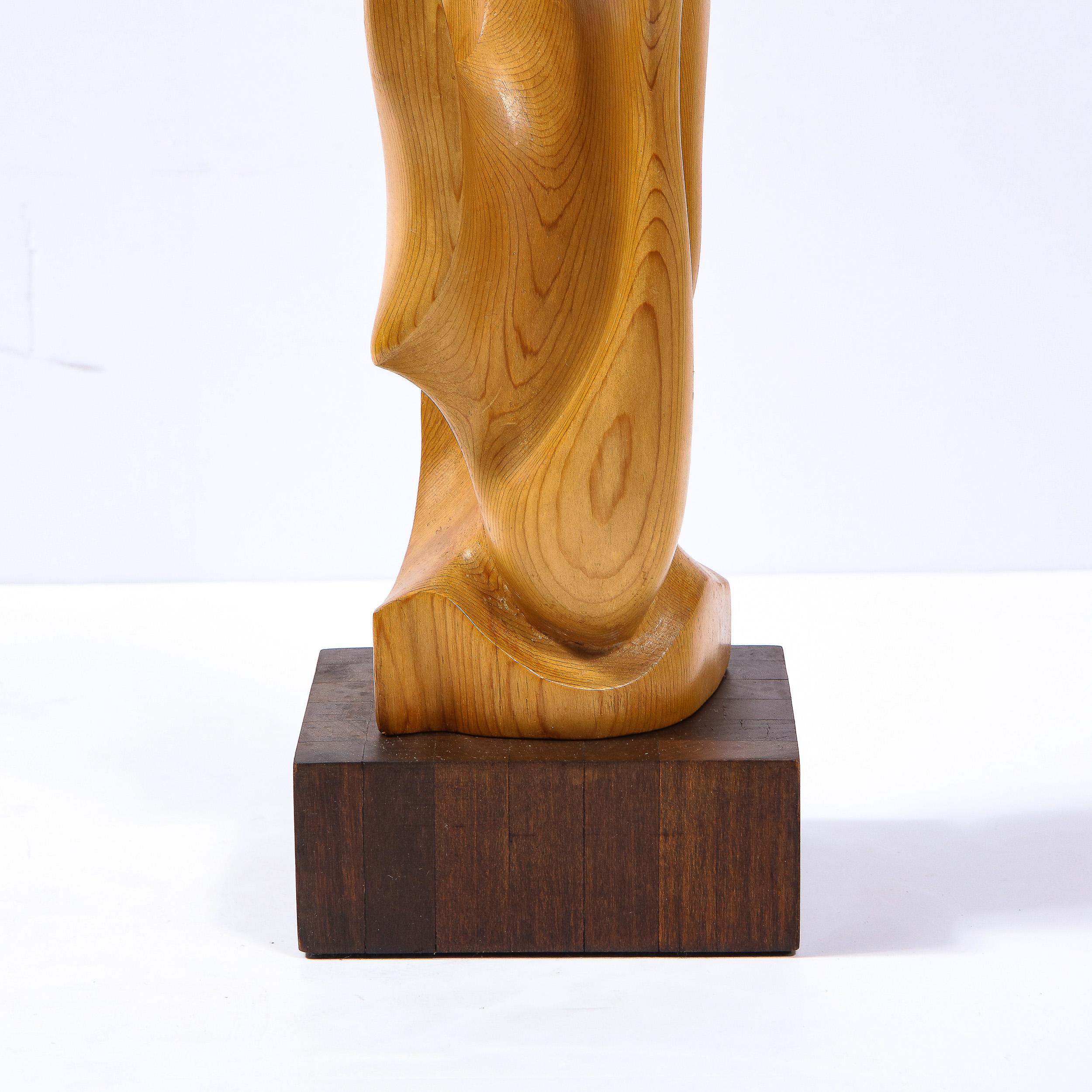 Mid-Century Modern Anamorphic Abstract Oak Sculpture on Walnut Pedestal 8