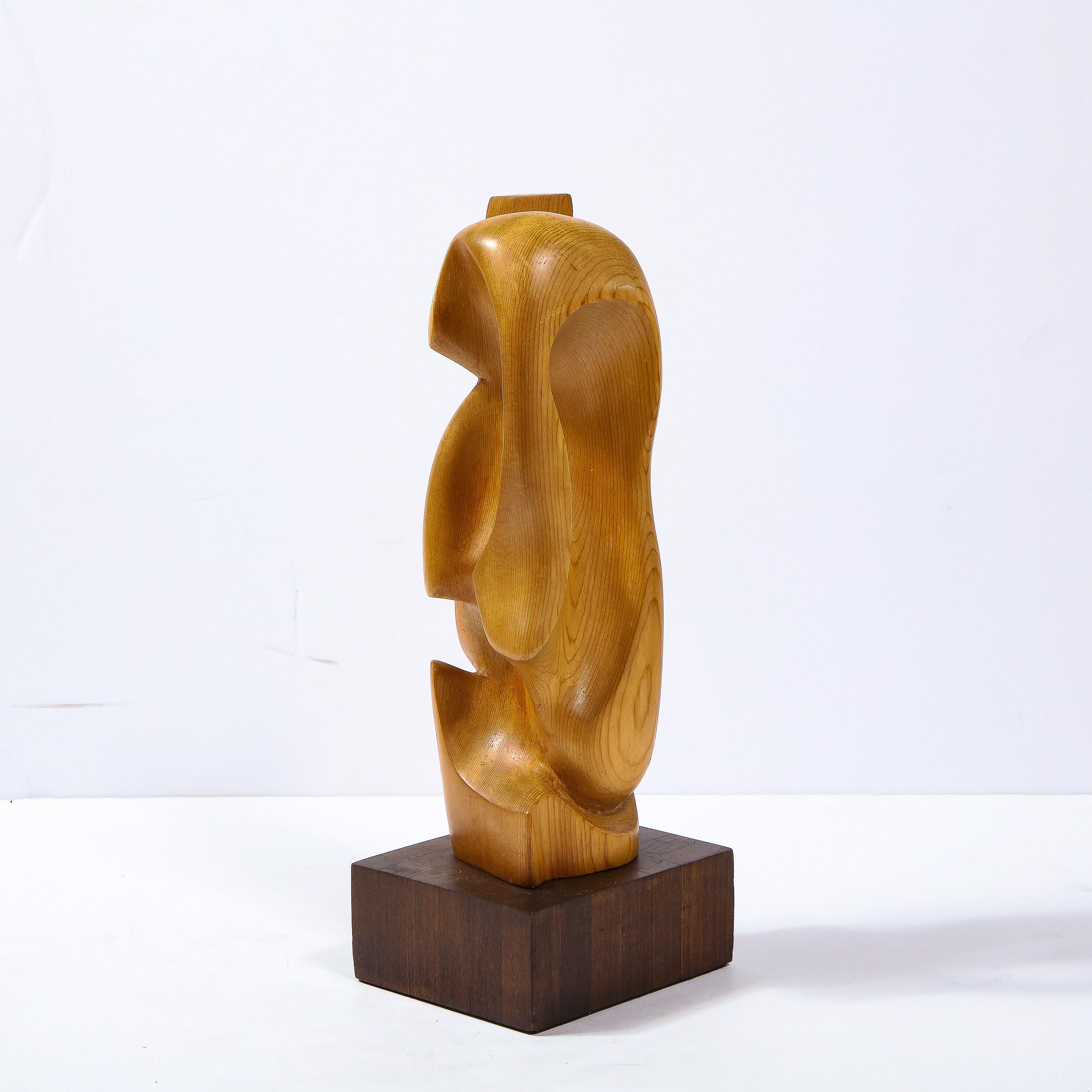 Mid-20th Century Mid-Century Modern Anamorphic Abstract Oak Sculpture on Walnut Pedestal