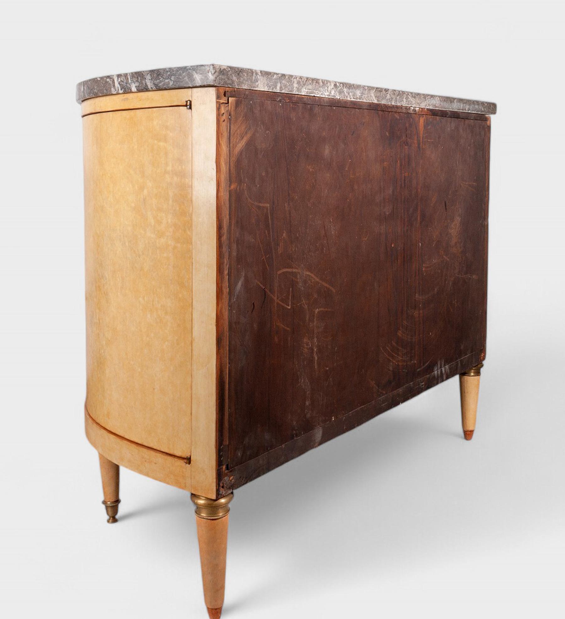 Mid-Century Modern André Arbus-Style Wood and Marble Demilune Dresser, France In Good Condition For Sale In North Miami, FL