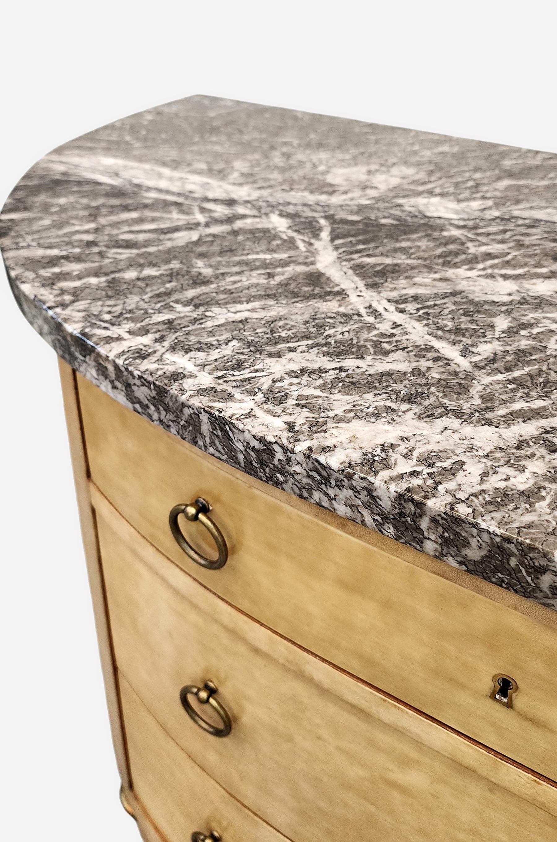 20th Century Mid-Century Modern André Arbus-Style Wood and Marble Demilune Dresser, France For Sale