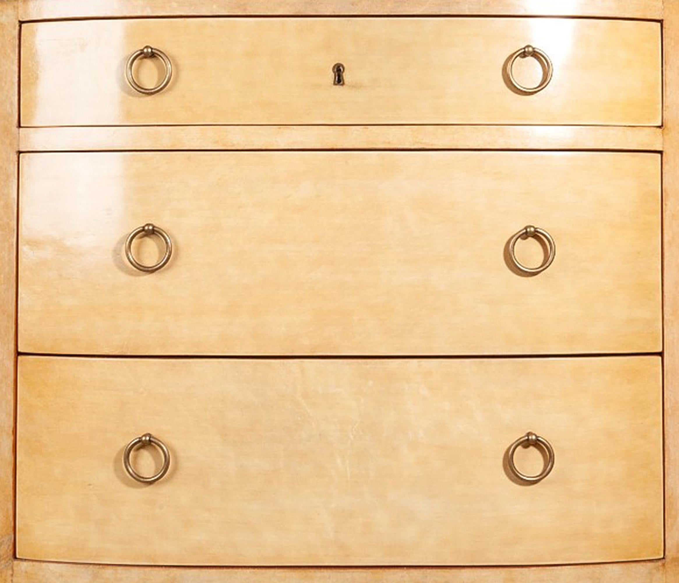 Metal Mid-Century Modern André Arbus-Style Wood and Marble Demilune Dresser, France For Sale