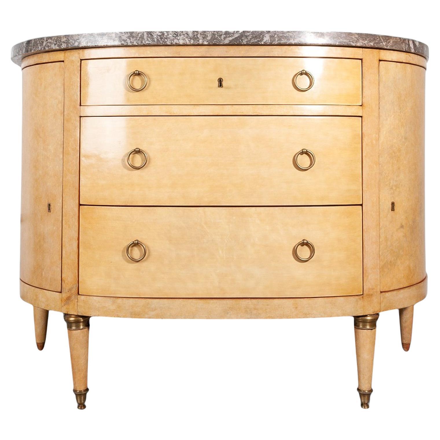 Mid-Century Modern André Arbus-Style Wood and Marble Demilune Dresser, France