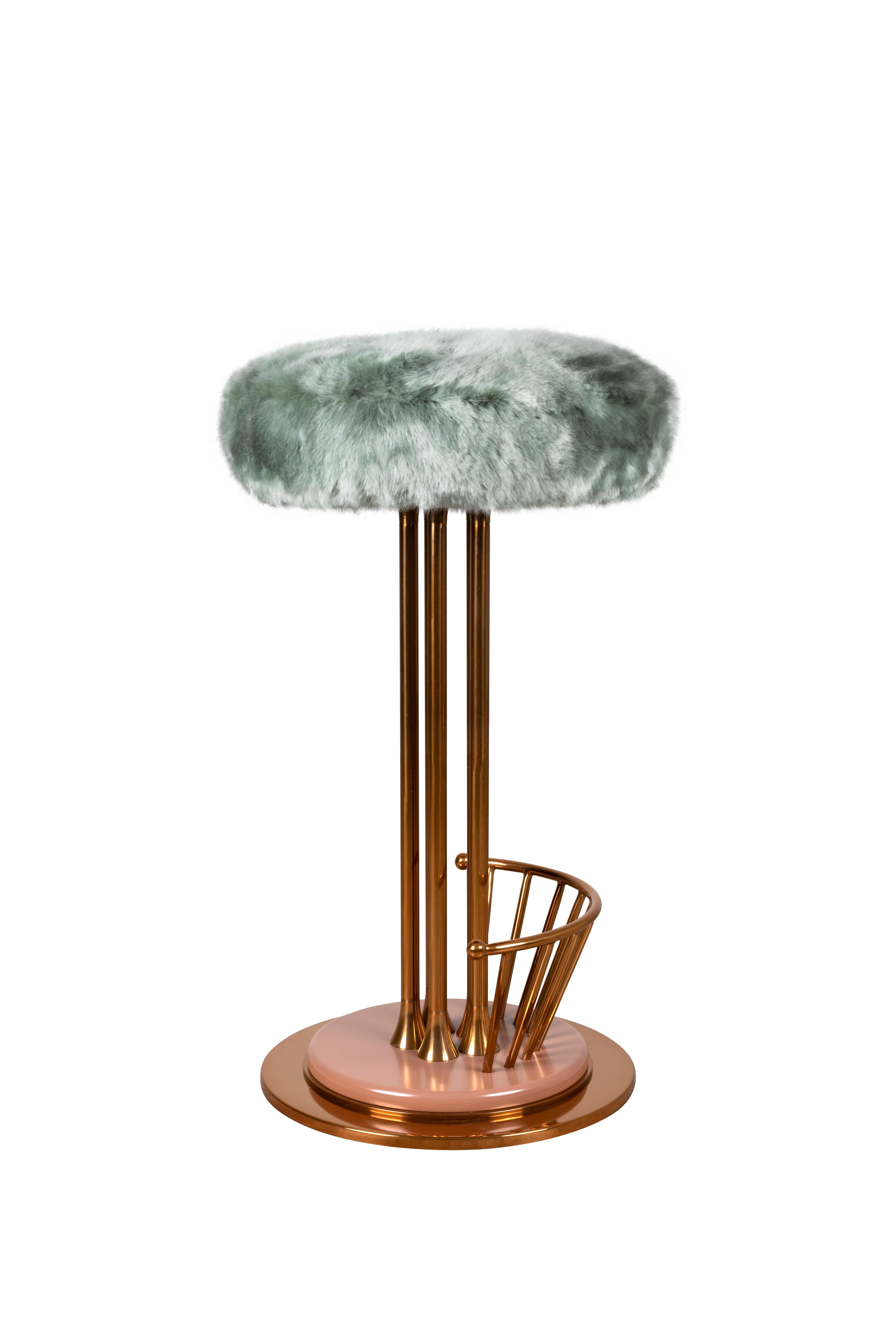 Portuguese Mid-Century Modern Andy Bar Stool Fur Polished Brass For Sale
