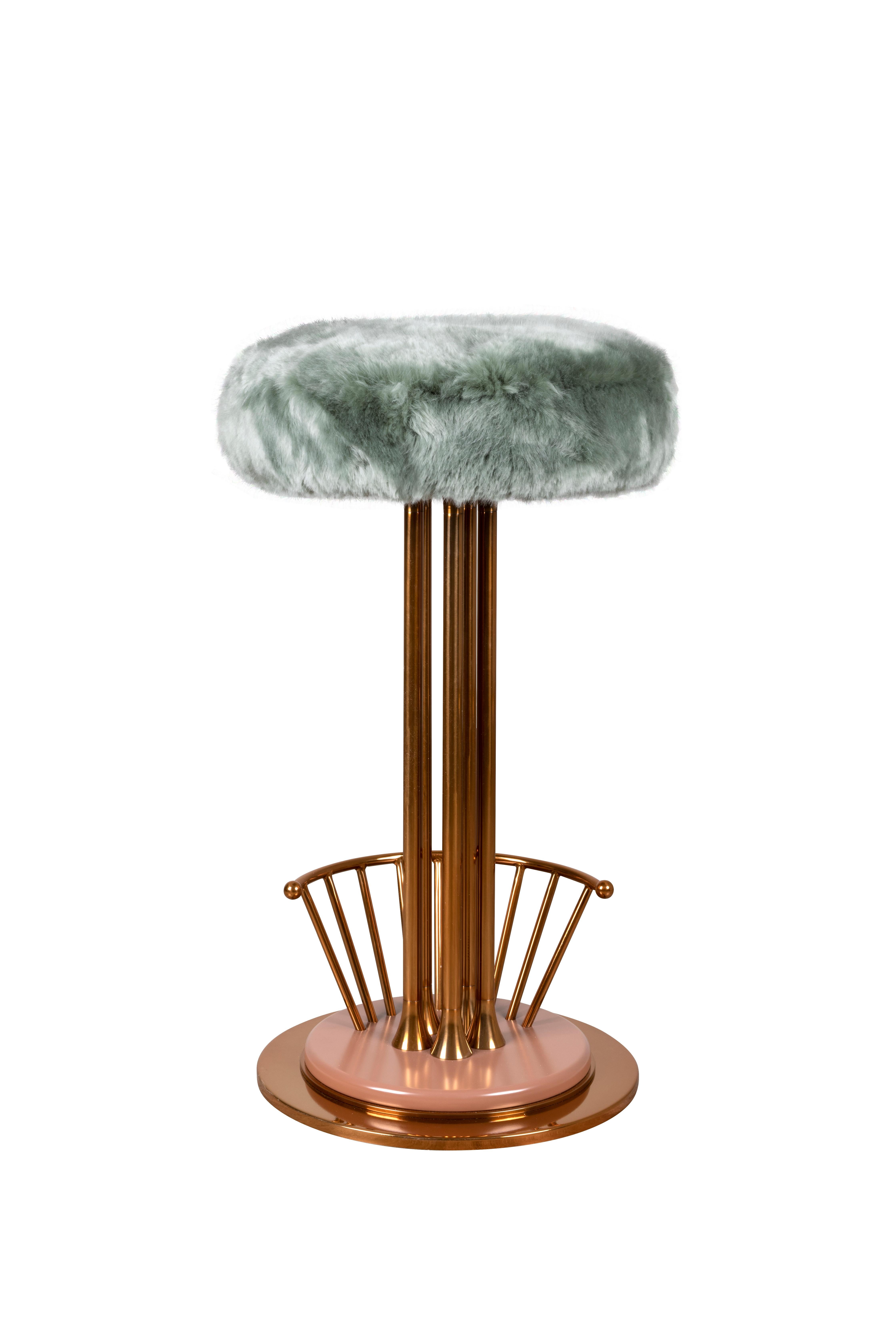 Mid-Century Modern Andy Bar Stool Fur Polished Brass In New Condition For Sale In RIO TINTO, PT