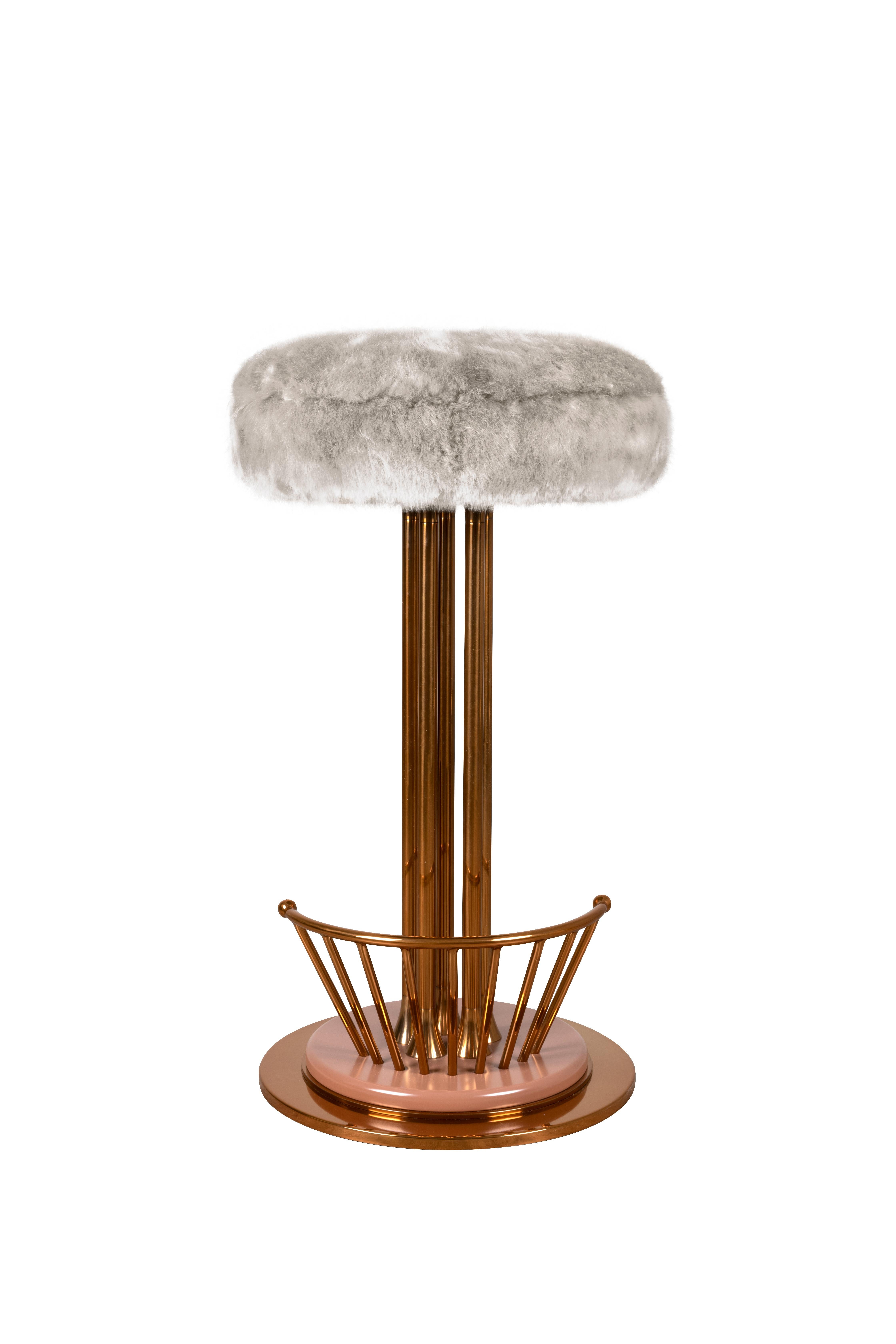Portuguese Mid-Century Modern Andy Bar Stool Fur Polished Brass For Sale