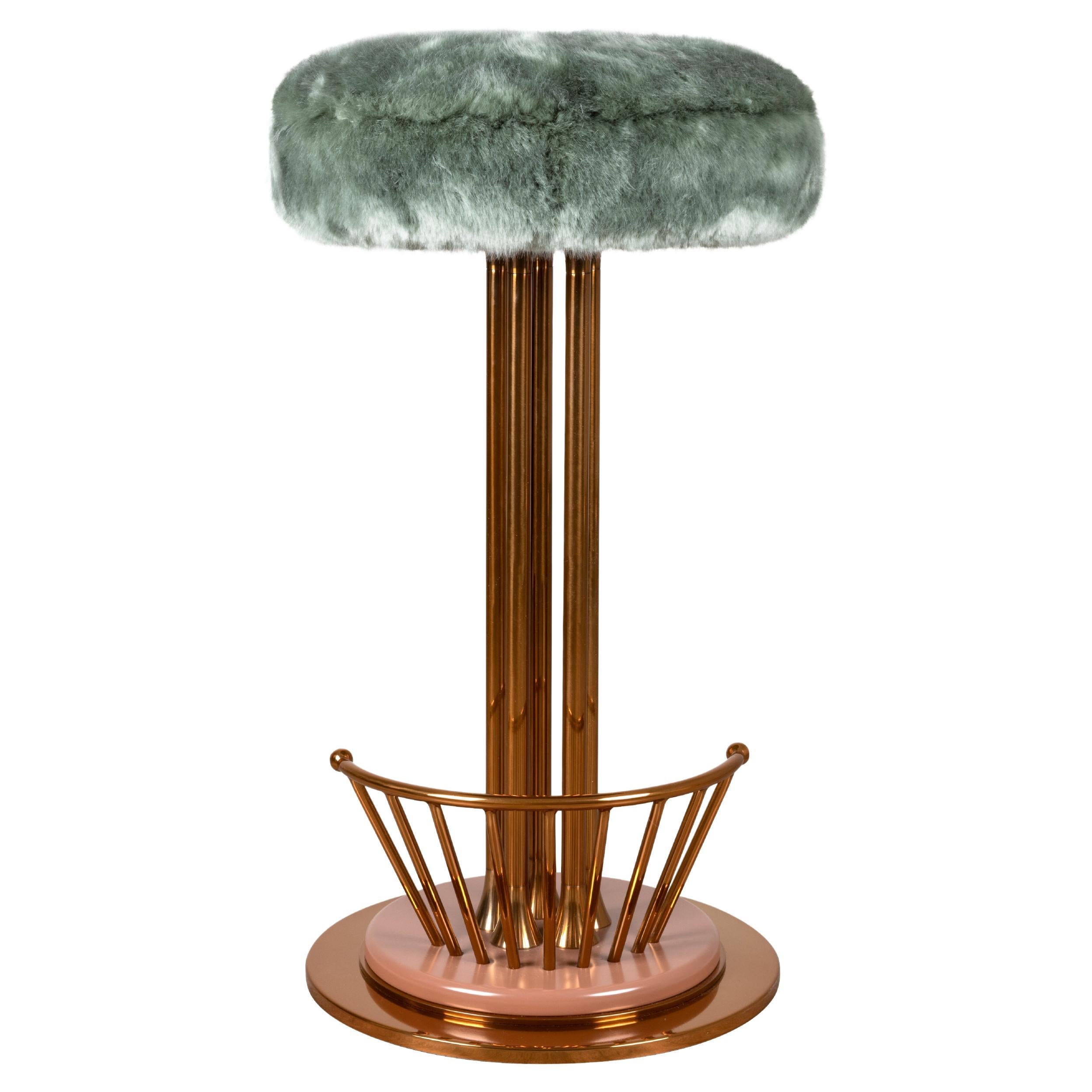Mid-Century Modern Andy Bar Stool Fur Polished Brass For Sale