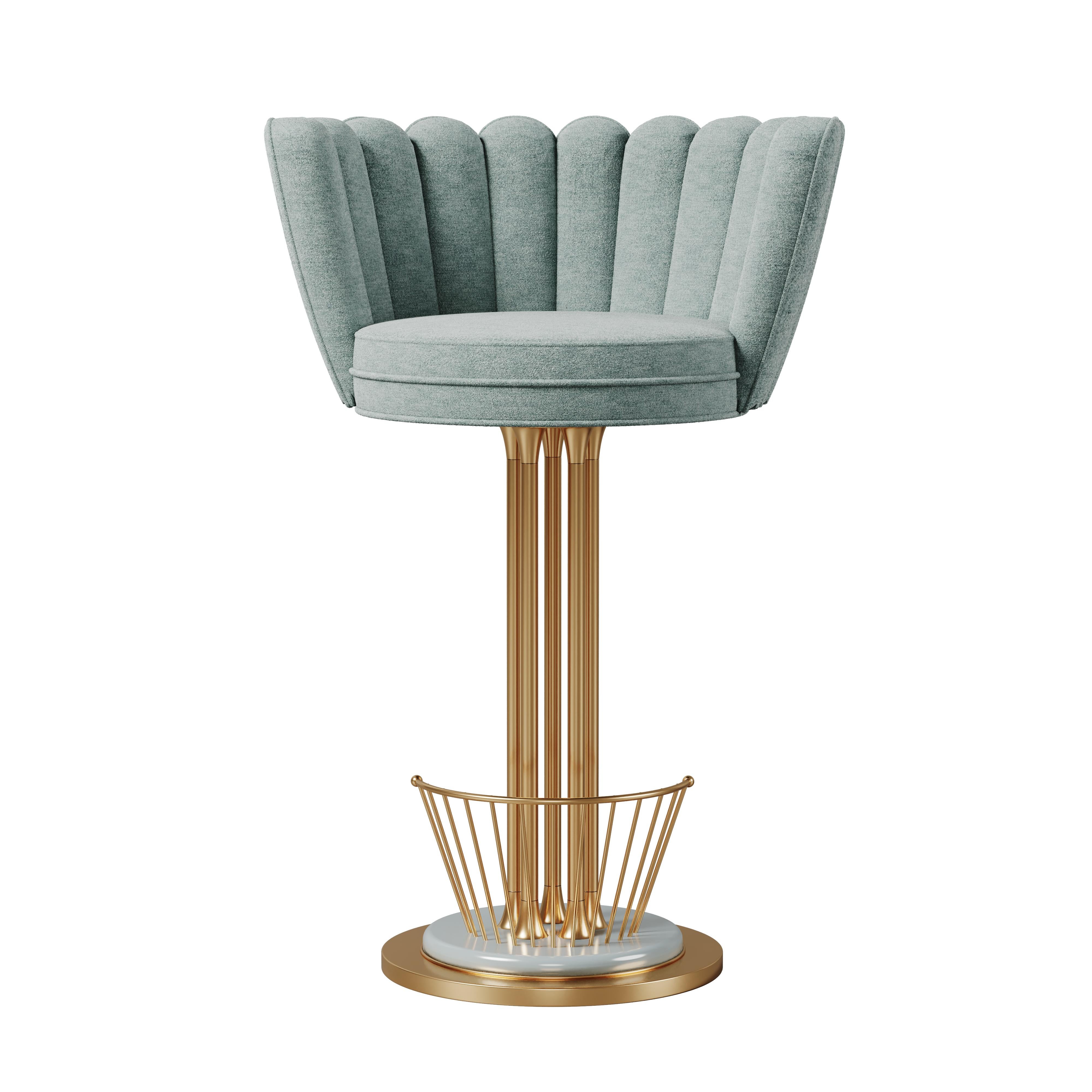 Mid-Century Modern Angel Swivel Bar Stool Brass Cotton Velvet In New Condition For Sale In RIO TINTO, PT