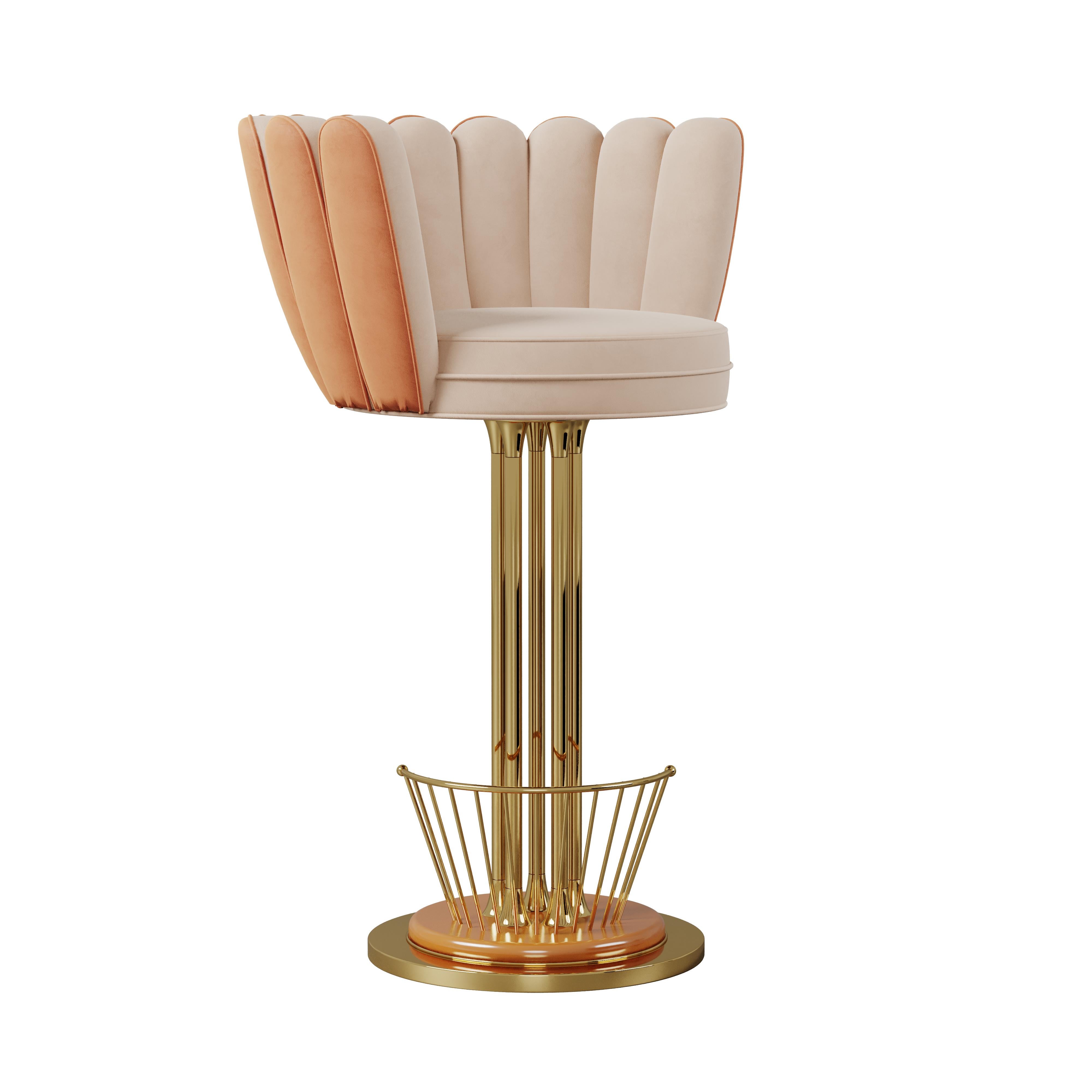 Mid-Century Modern Angel Swivel Barhocker aus Messing, Baumwolle und Samt im Angebot 2