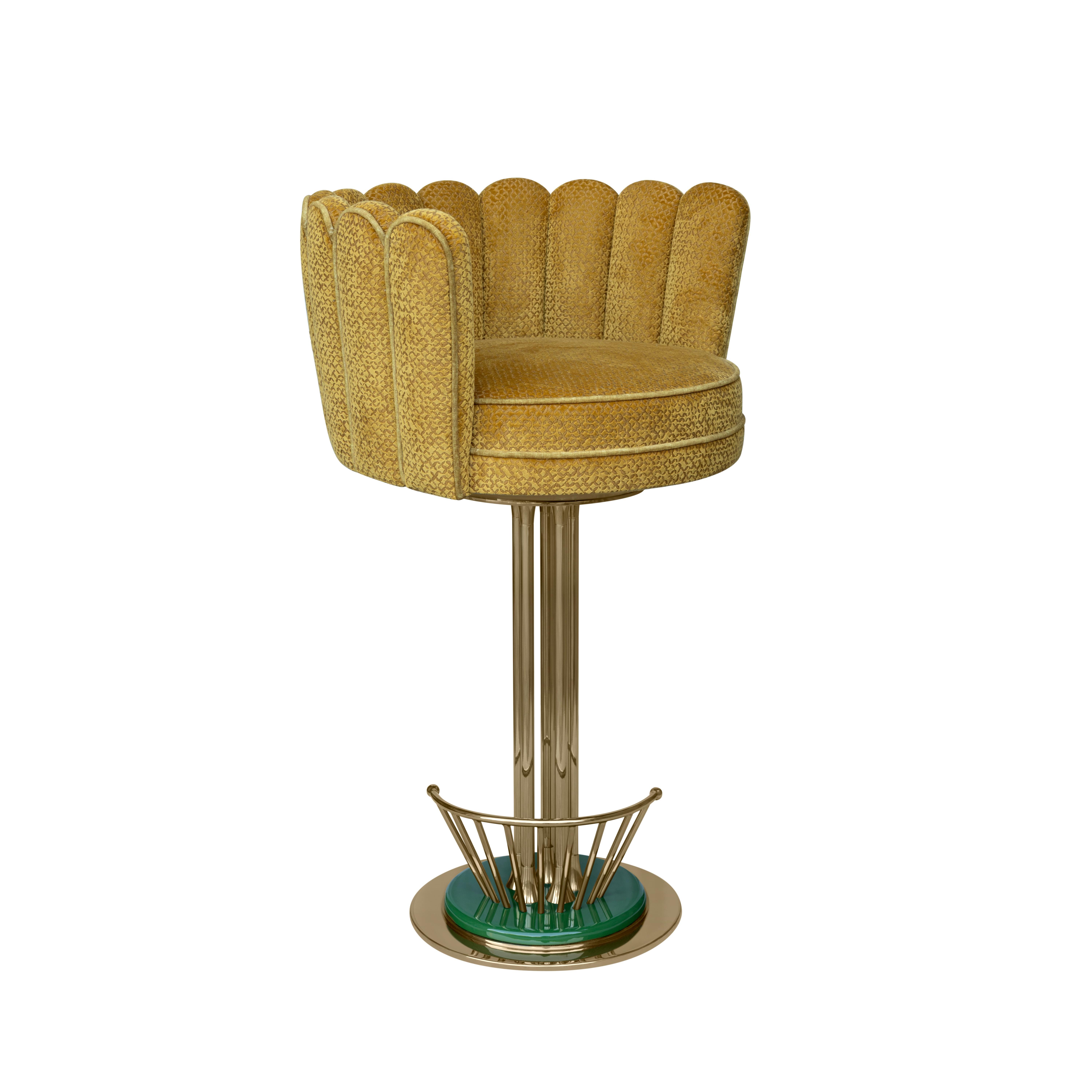 Mid-Century Modern Angel Swivel Bar Stool Brass Velvet Handmade in Portugal In New Condition For Sale In RIO TINTO, PT