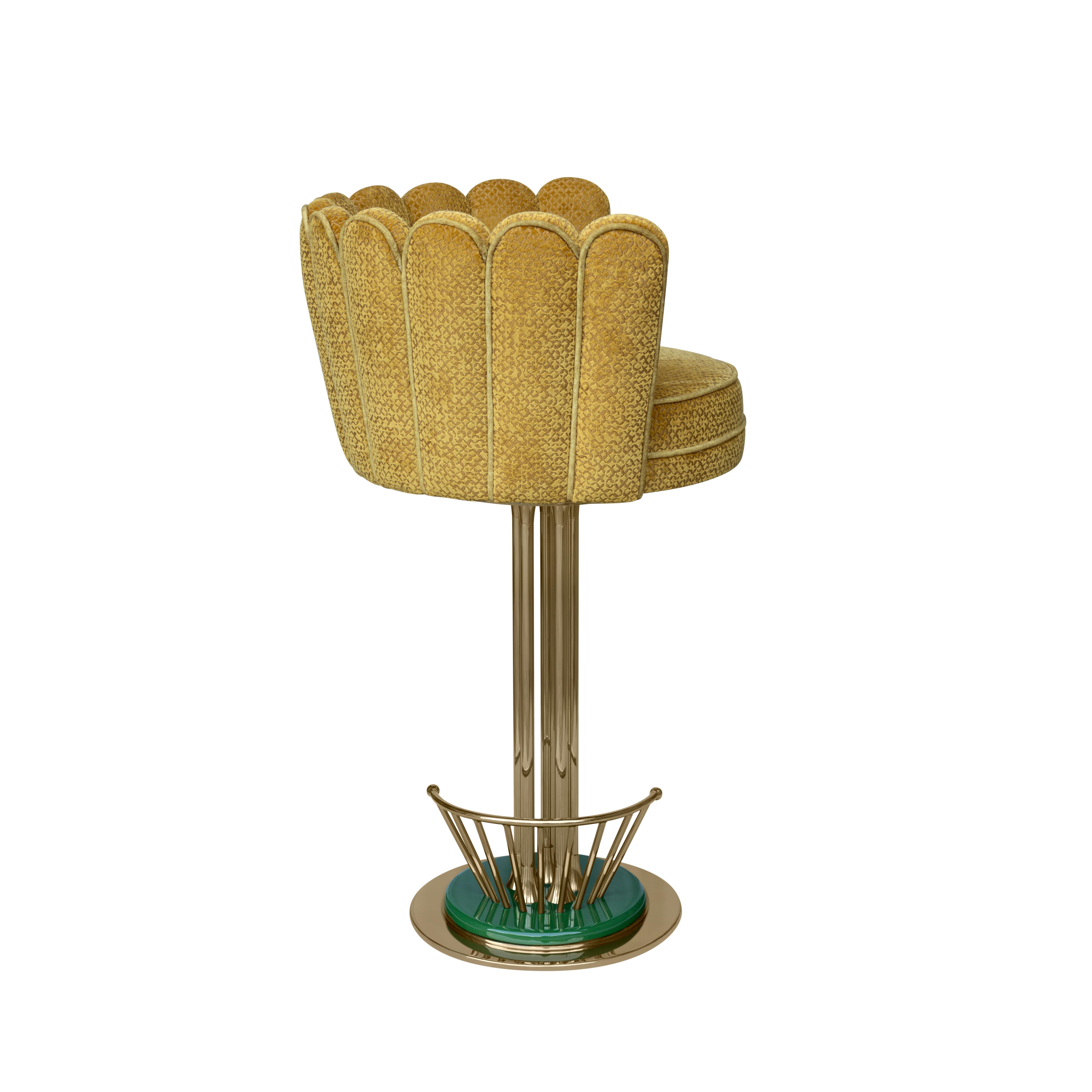 Contemporary Mid-Century Modern Angel Swivel Bar Stool Brass Velvet Handmade in Portugal For Sale