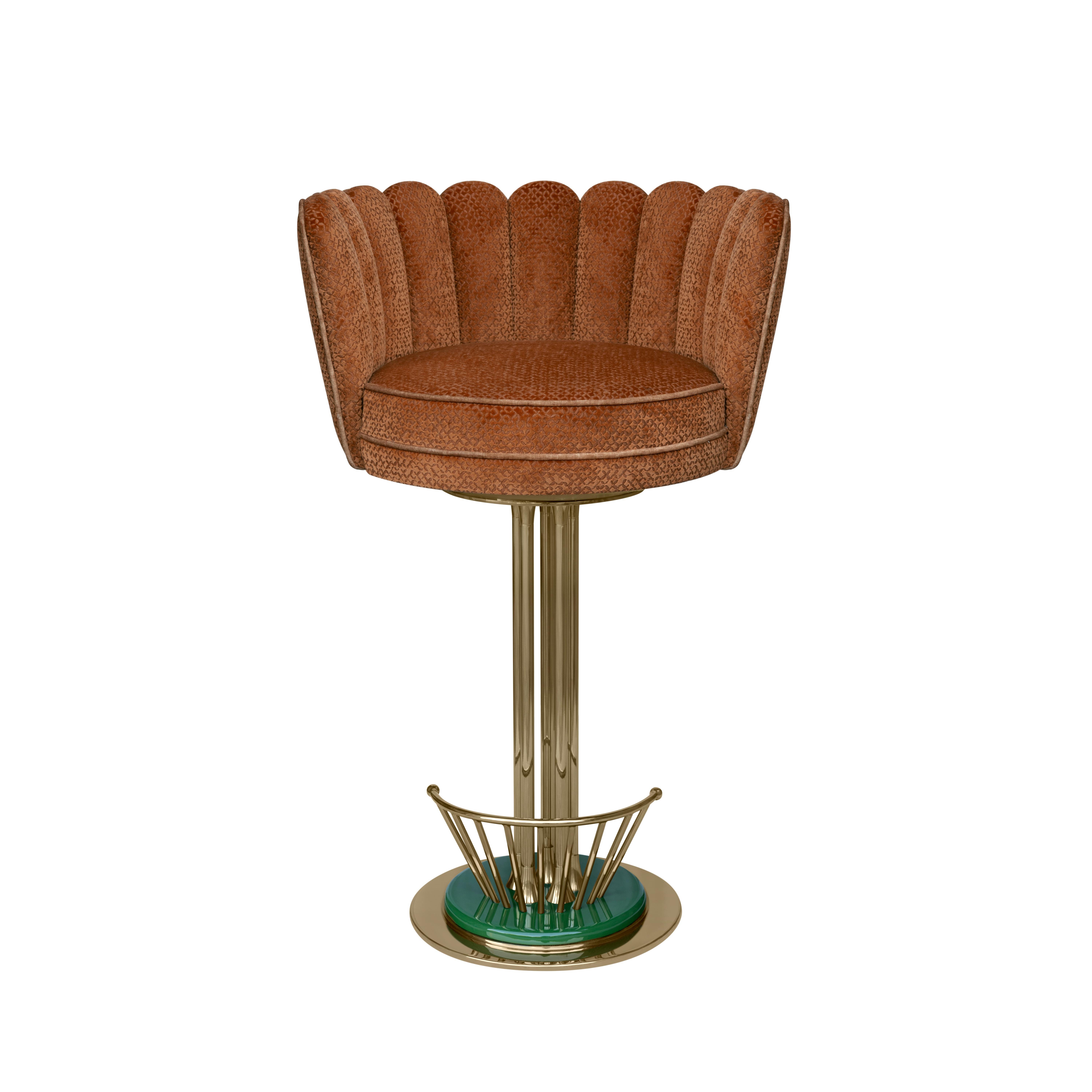 Mid-Century Modern Angel Swivel Bar Stool Brass Velvet Handmade in Portugal For Sale 2