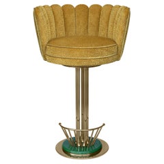 Mid-Century Modern Angel Swivel Bar Stool Brass Cotton Velvet